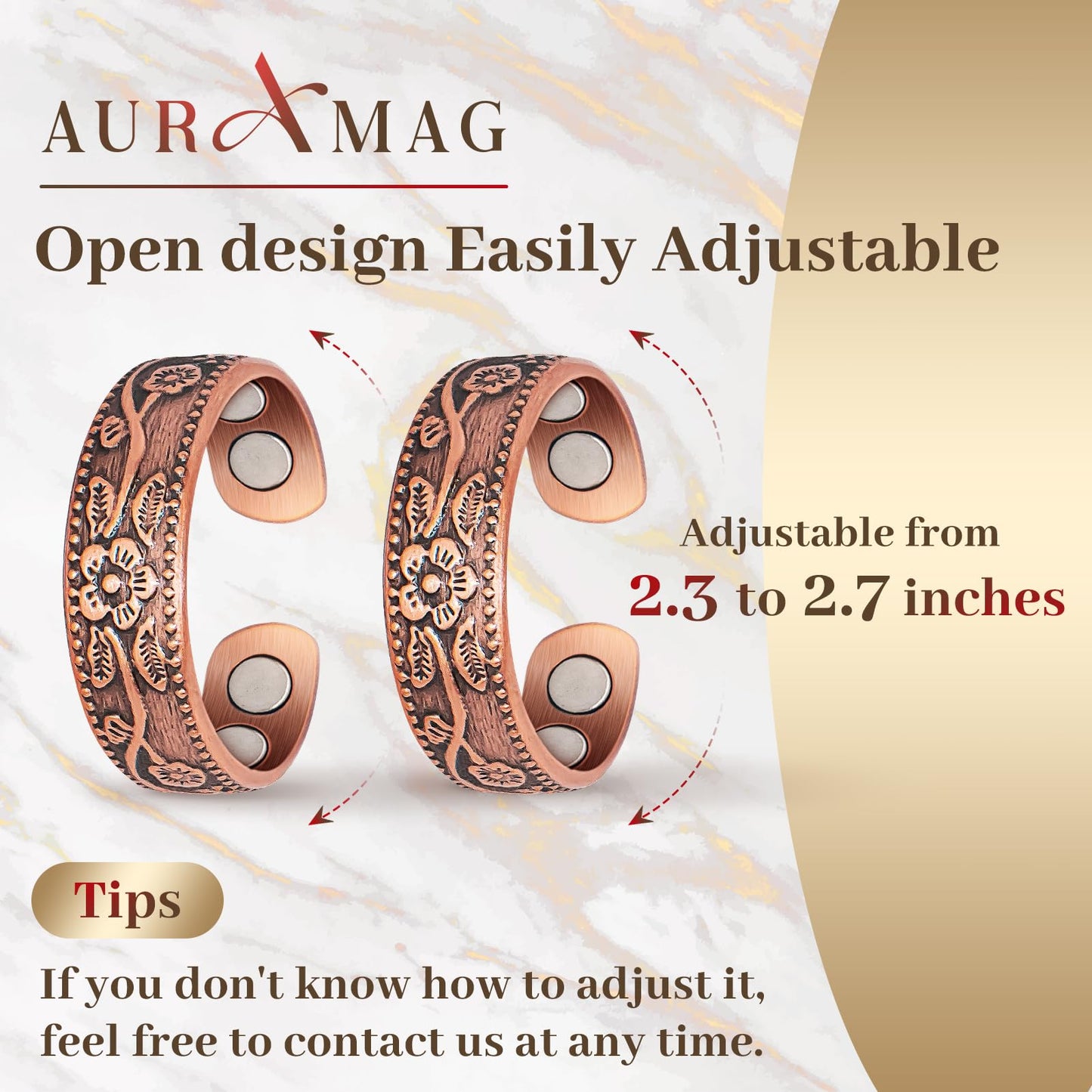 Copper Rings for Women, Thumb Rings 99.99% Pure Copper Magnetic Rings with 3500 Gauss Magnets,Copper Jewelry for Women with Box(2 PCS)