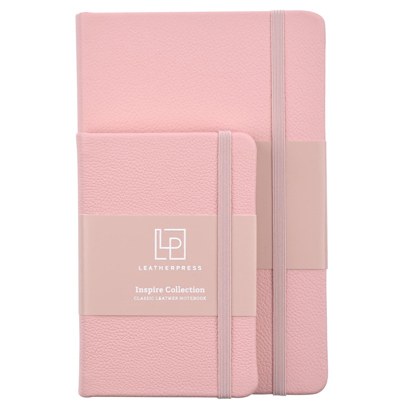 Leatherpress Leather Notebook, Writing Journal, Full-Grain Leather, Narrow Ruled Paper, Notebooks for Work & School, Quartz Pink (8.4" x 5.4”)