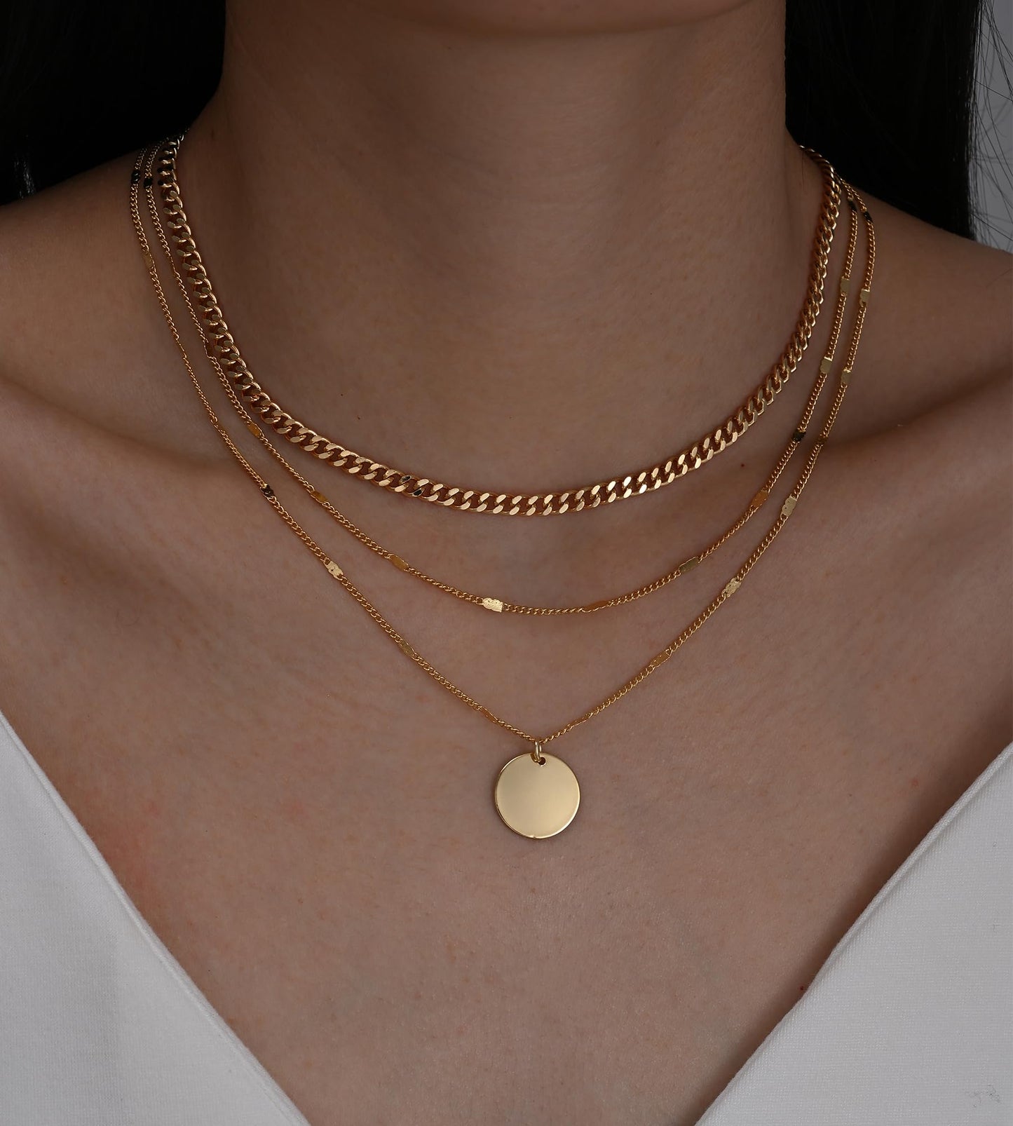 YEEZII Layered Gold Necklaces for Women Trendy, 3 Pcs 14K Gold Plated Choker Paperclip Box Chain Necklace, Stackable Women's Gold Pendant Necklaces Jewelry Set (Rose Gold-3 pcs)