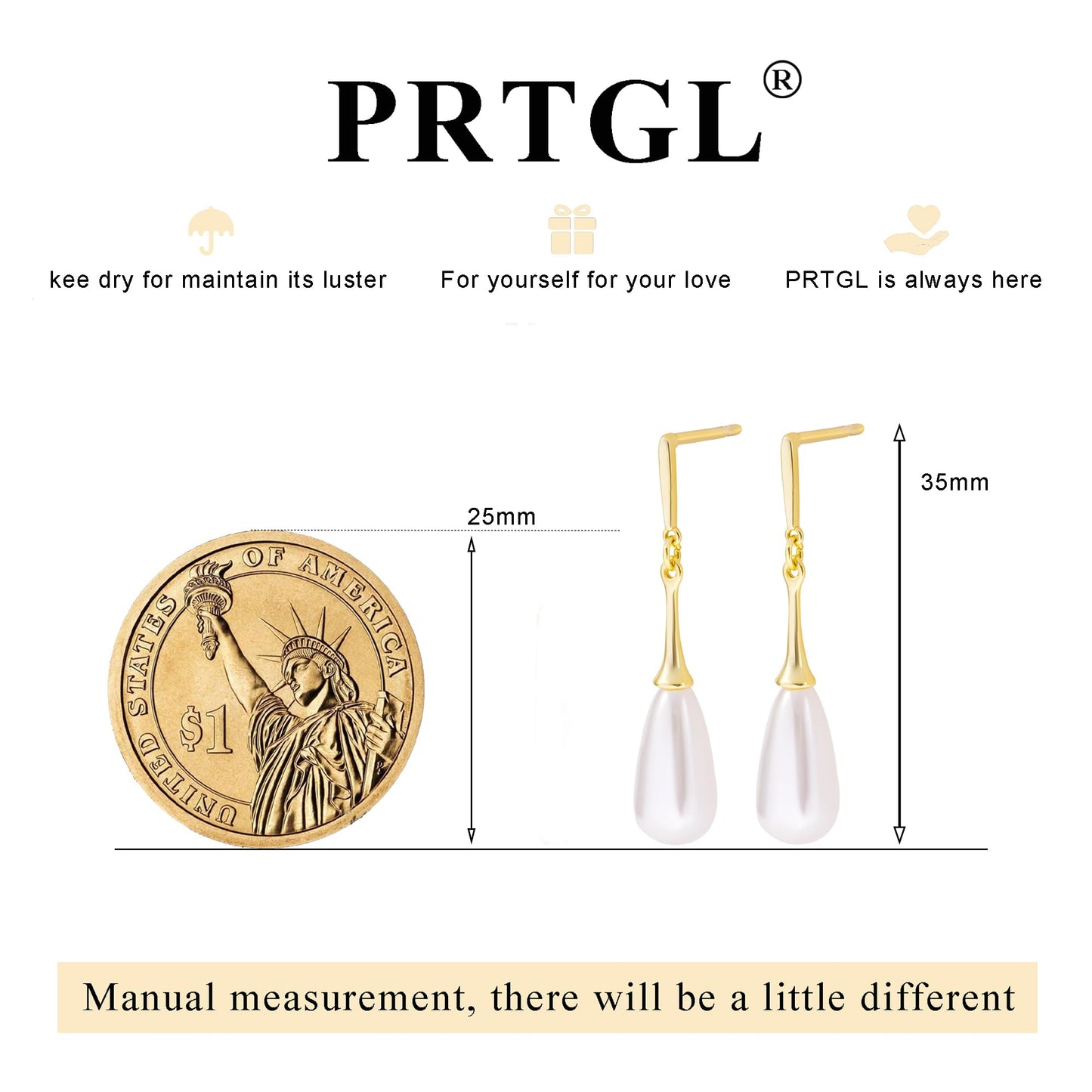 PRTGL Pearl Earrings: 14k Gold-plated Teardrop Dainty Pearl Dangle Earrings for Women