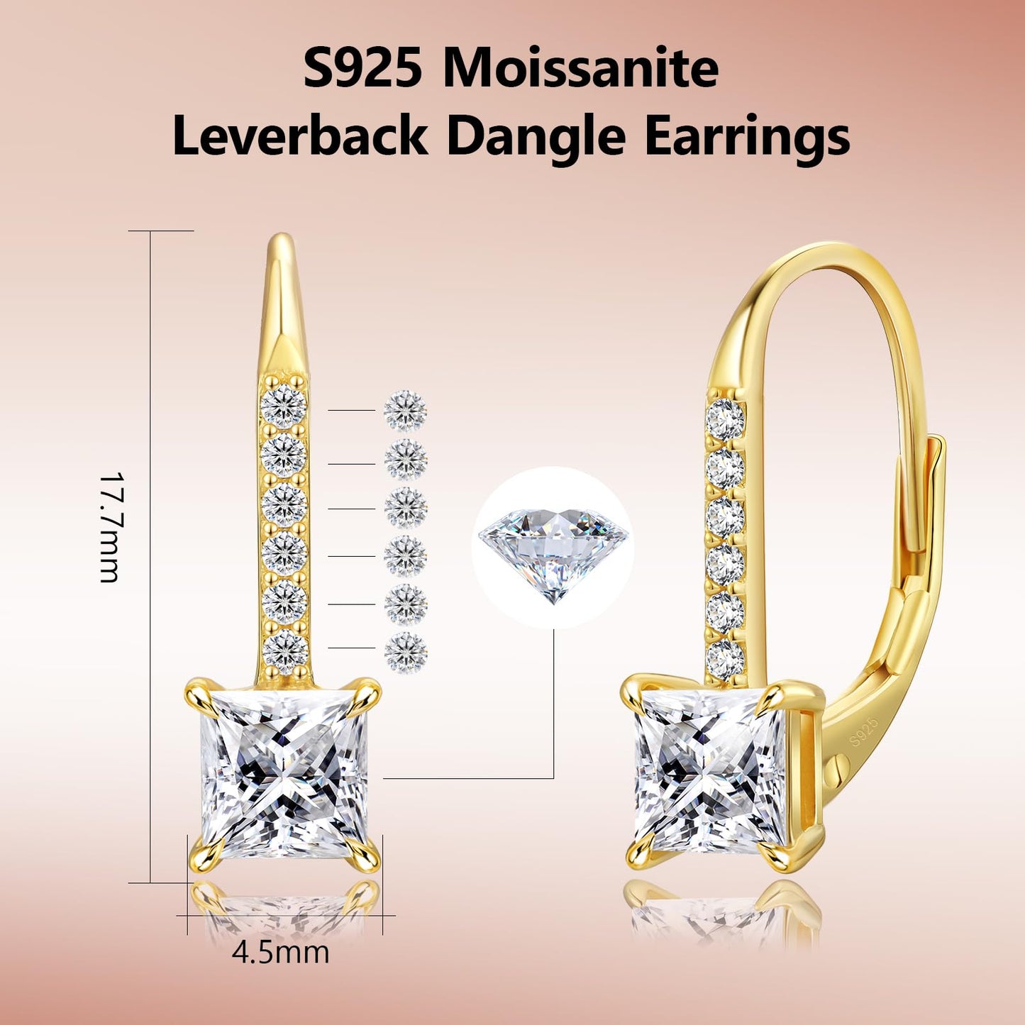 KRKC Moissanite Earrings, 1.0ct-2.0ct D Color Lab Created Diamond Earring, 14k White Gold Plated Sterling Silver Dangle Earrings S925 Leverback Drop Earring for Women Hypoallergenic Jewelry for Gifts