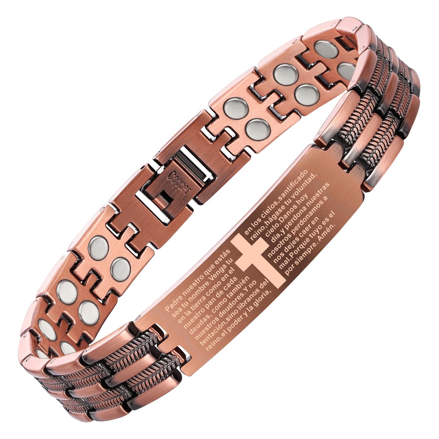 MagEnergy Copper Bracelet for Men, Pulsera de Cobre para Hombres, Cross Copper Magnetic Bracelet with Strength 3500 Gauss Magnets, Jewelry Gift for Him