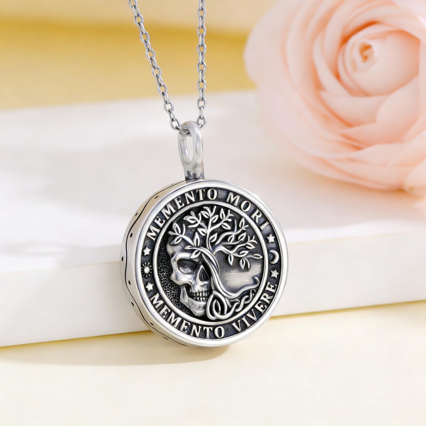 Memento Mori Urn Necklace for Ashes Gothic Skull Pendant Tree of Life Hourglass Cremation Memorial Jewelry Amulet Protection Necklace Gift for Men Women Him Her