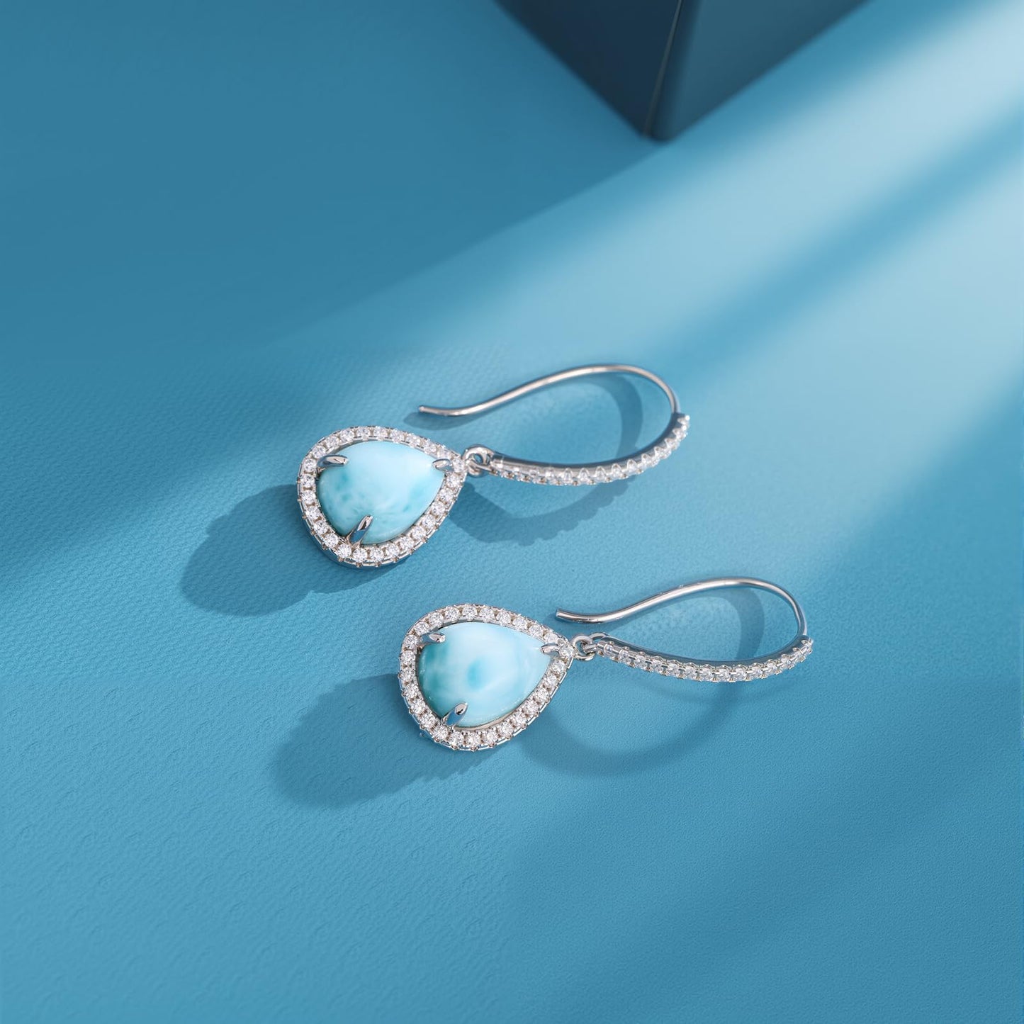 Gemsme Larimar 925 Sterling Silver Gemstone Drop Earrings for Women