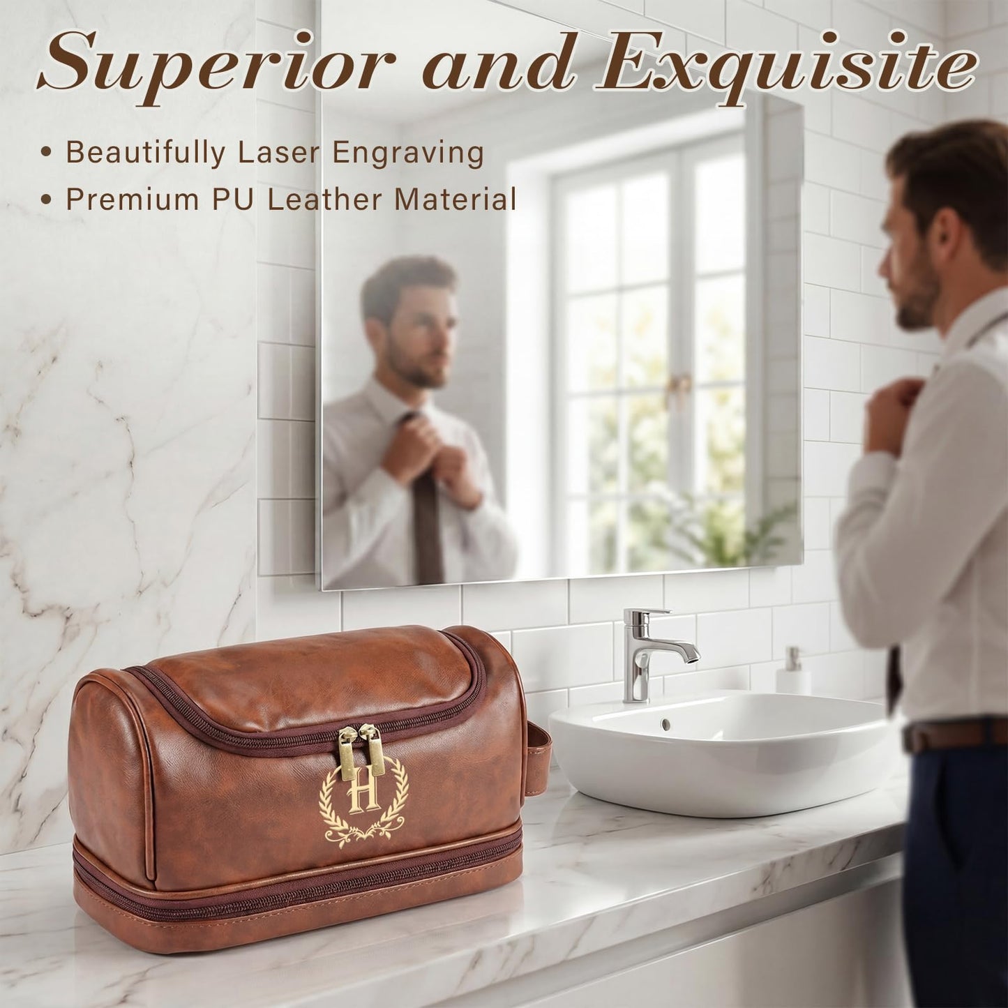 Personalized Toiletry Bag for Men, Father Day Gifts, Initial Toiletry Bag, Customized PU Leather Travel Shaving Kit Bag, Birthday Gift for Men, Him, Husband, Dad, Brother, Groomsmen, Boyfriend(J)
