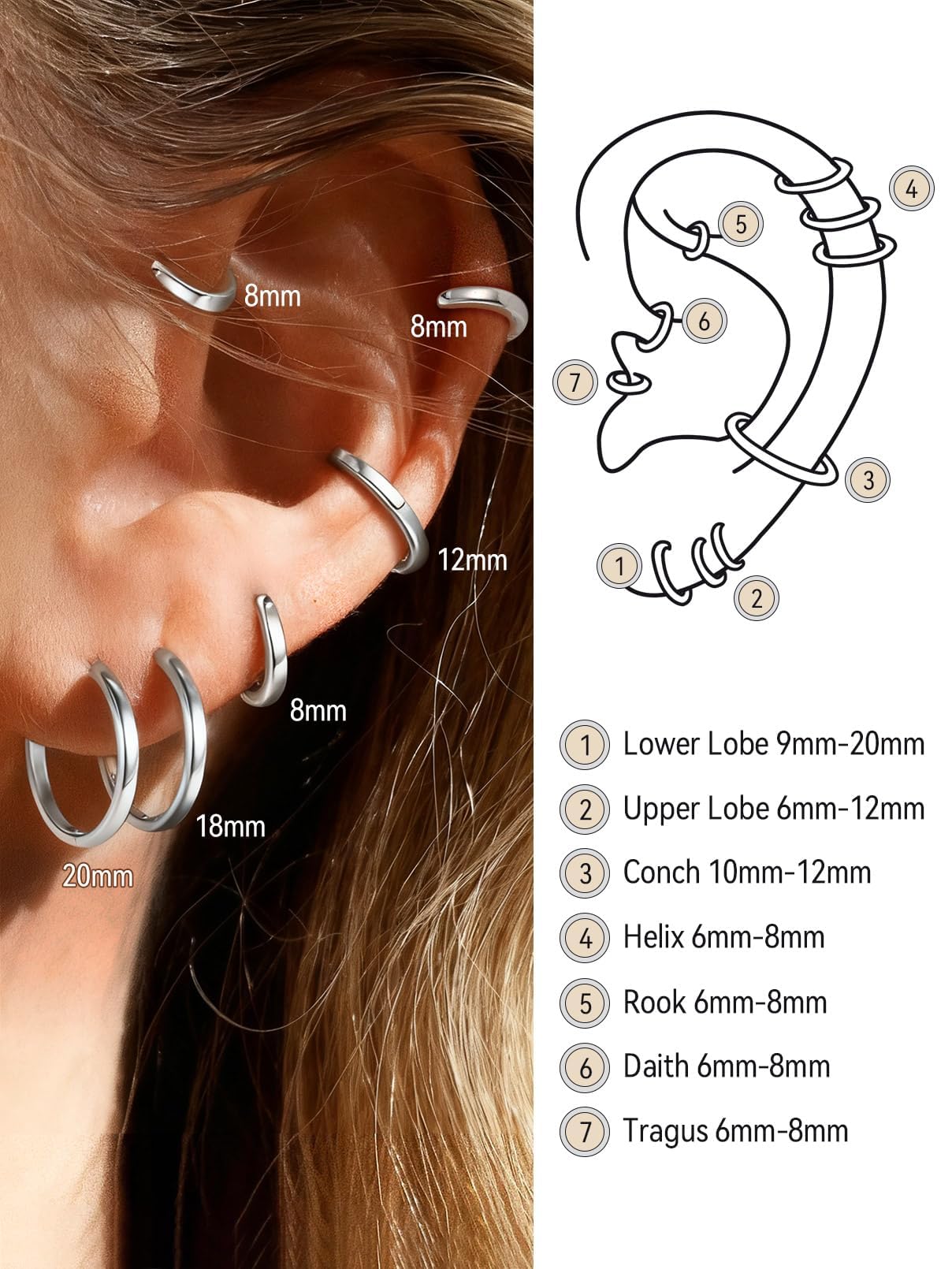 FaithHeart Hoop Earrings for Women, Silver Hypoallergenic Huggie Hoop Earrings, Small Cartilage Earrings for Women 18mm, Send Gift Box