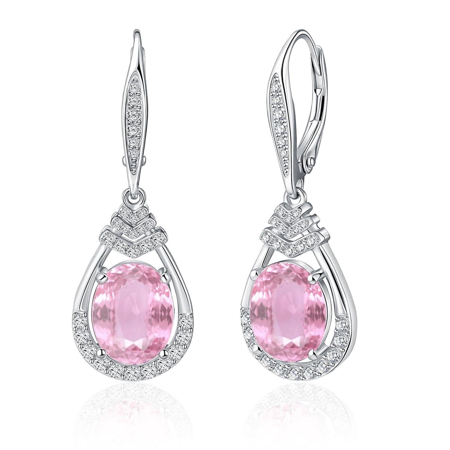 Sparkling Pink Tourmaline Earrings for Women S925 Sterling Silver October Birthstone Dangle Earrings for Women CZ Teardrop Leverback Drop Earring Jewelry Birthday Gifts for Girlfriend