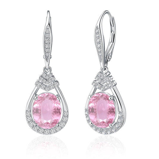 Sparkling Pink Tourmaline Earrings for Women S925 Sterling Silver October Birthstone Dangle Earrings for Women CZ Teardrop Leverback Drop Earring Jewelry Birthday Gifts for Girlfriend