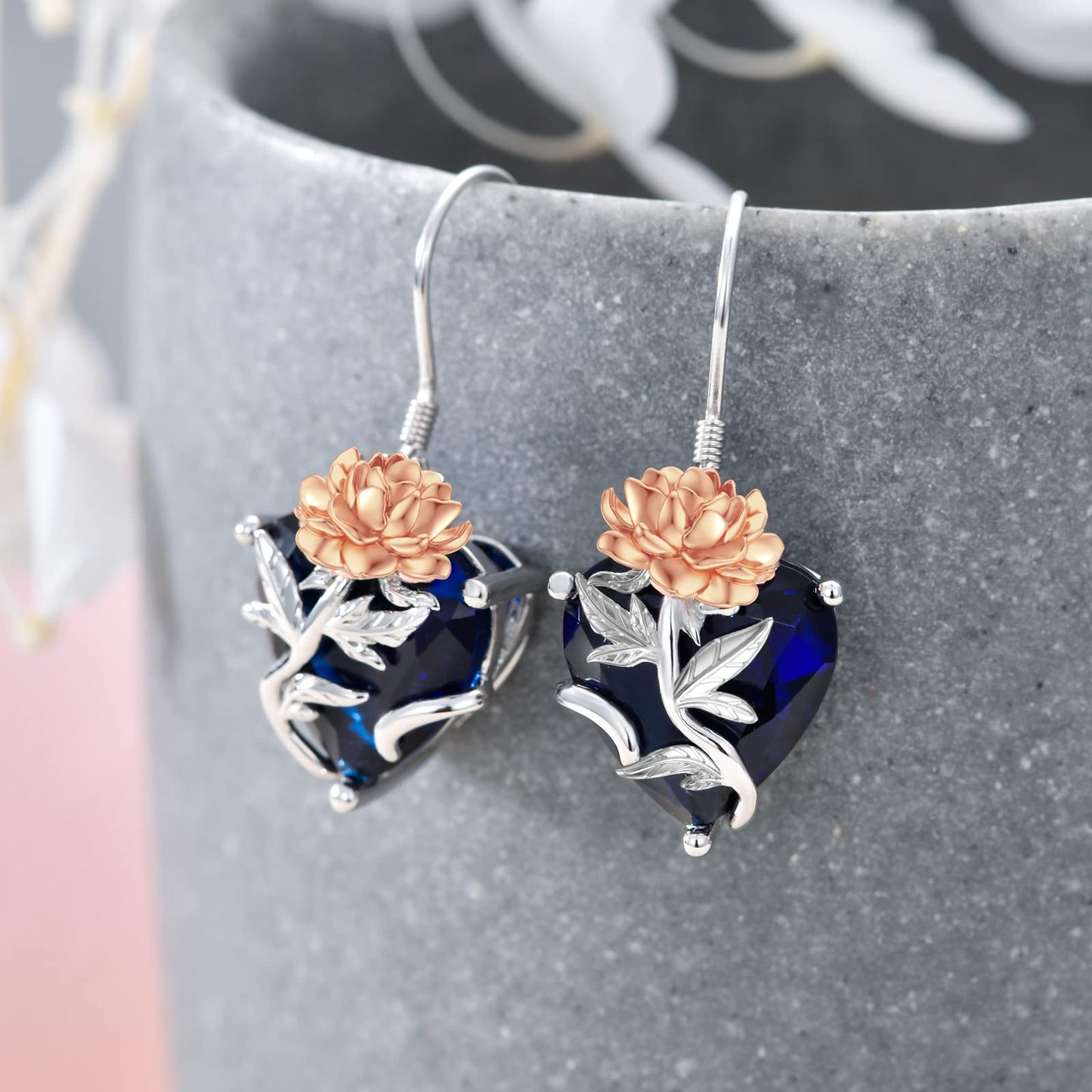 TOUPOP Sapphire September Birthstone Earrings 925 Sterling Silver September Birth Flower Peony Earrings Jewelry Birthday Mothers Day Gifts for Women Mom Her