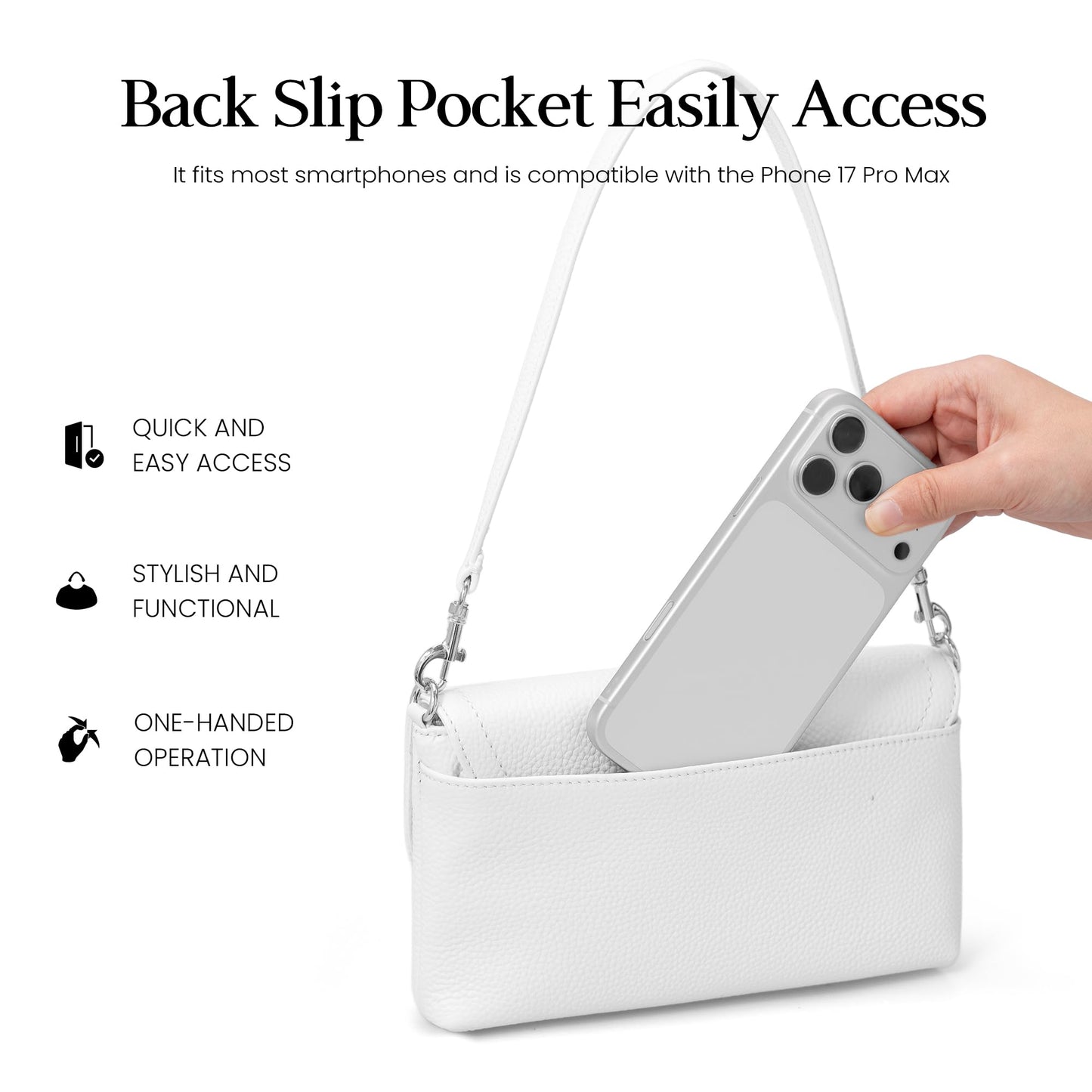 befen Genuine Leather Small Crossbody Bags for Women,Real Leather Purses with Built in RFID Wallet,Trendy Cell Phone Purse Shoulder Bag,White Travel Purse Handbags with Card Slots and Adjustable Strap