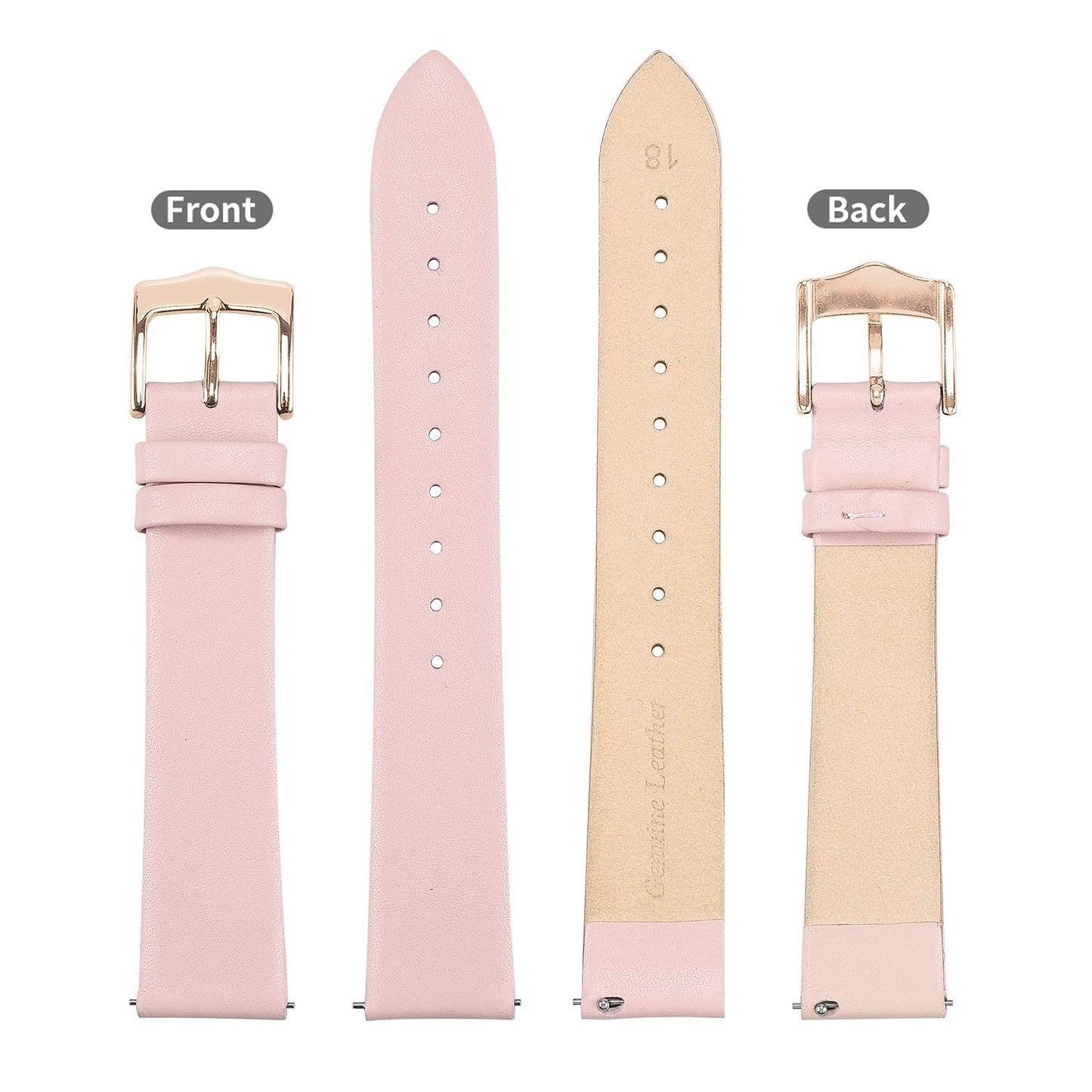 EACHE Women Pink Leather Watch Bands Quick Release 12mm Thin Leather Watch Straps for Ladies With Rose Gold Buckle