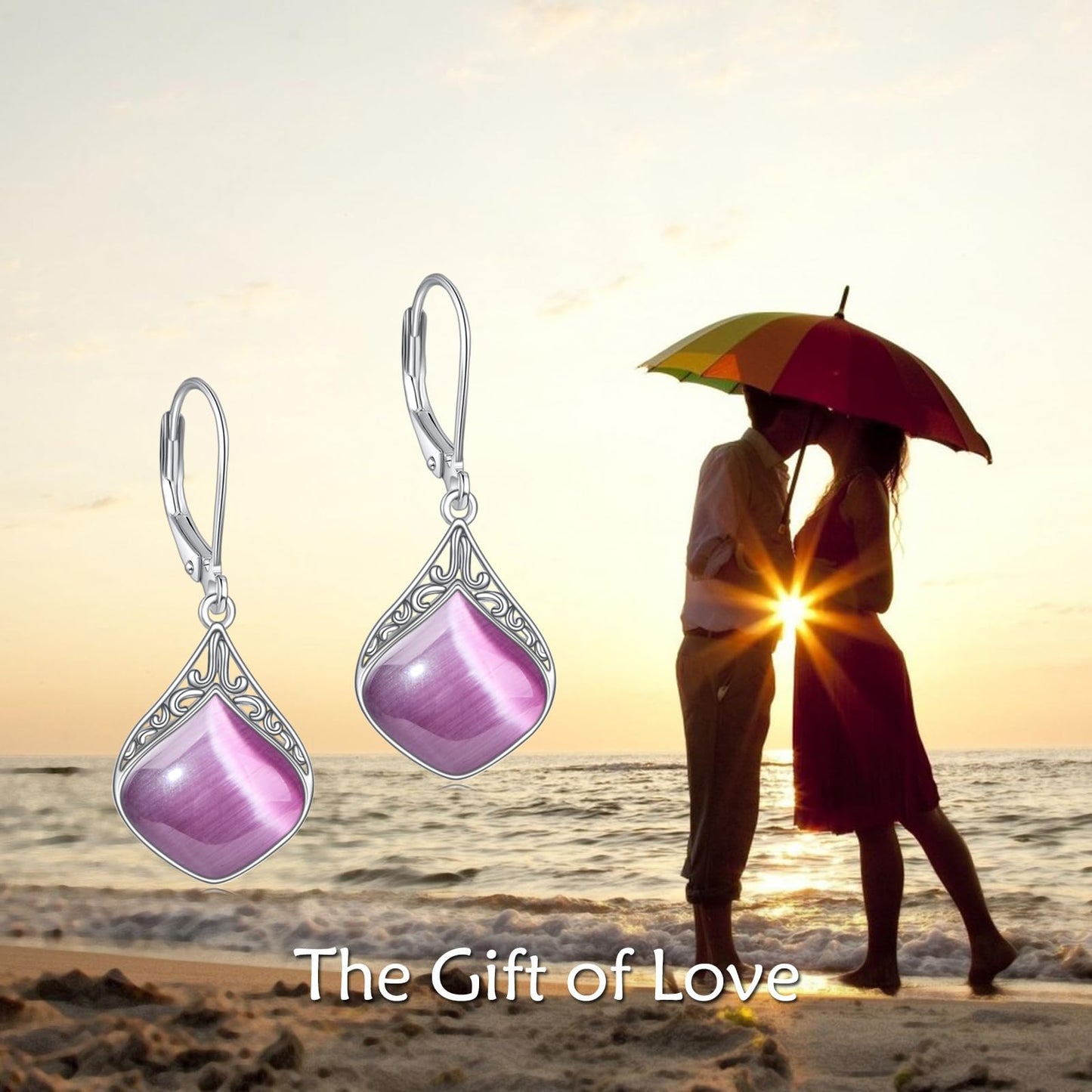 Purple Opal Earrings Sterling Silver Filigree Irish Celtic Rose Quartz Stone Teardrop Drop Earrings Jewelry Christmas Gifts For Women