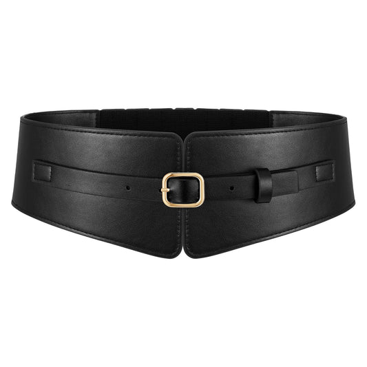 WHIPPY Women Wide Elastic Waist Belt Wide Leather Stretch Belt Fashion Ladies Waistband for Dresses, Black, M