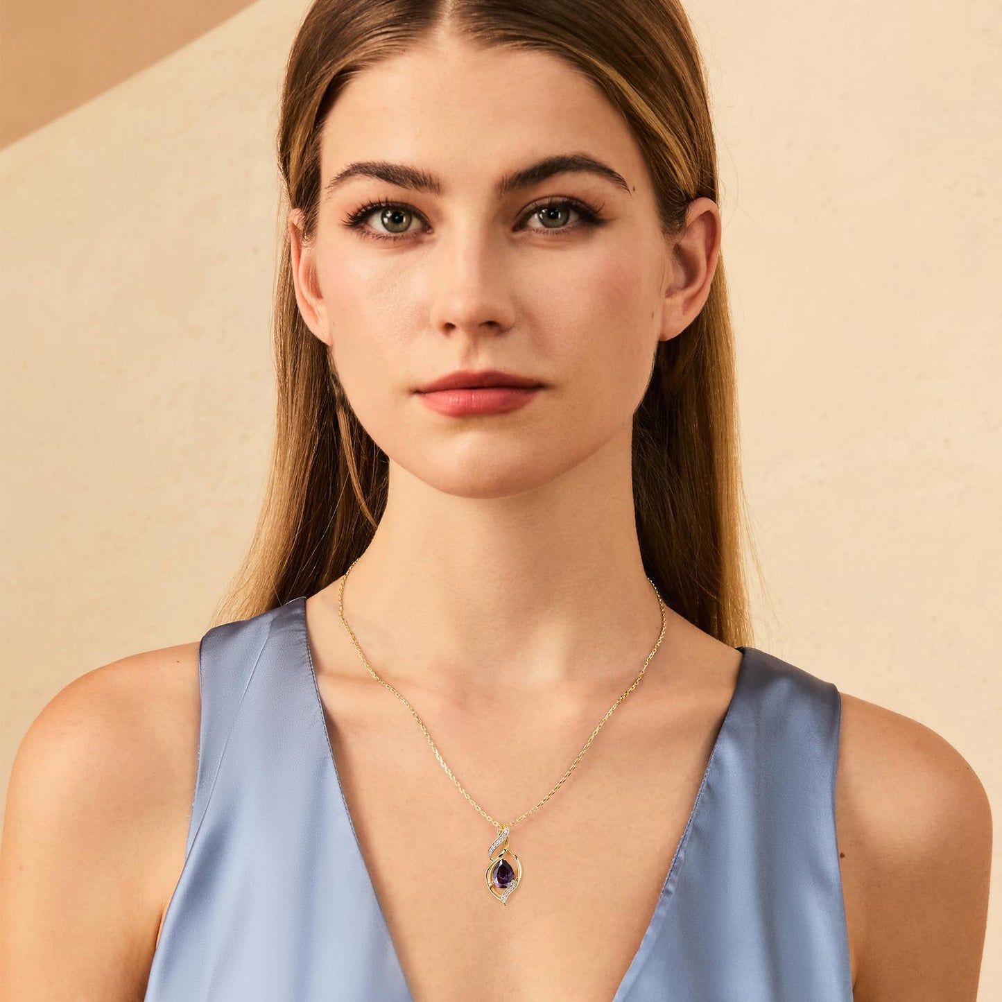 FANCIME 14K Gold Plated February Birthstone Necklace for Women Amethyst Teardrop Necklace Sterling Silver Infinity Love Birthday Gifts for Women, 16"+2" Inches