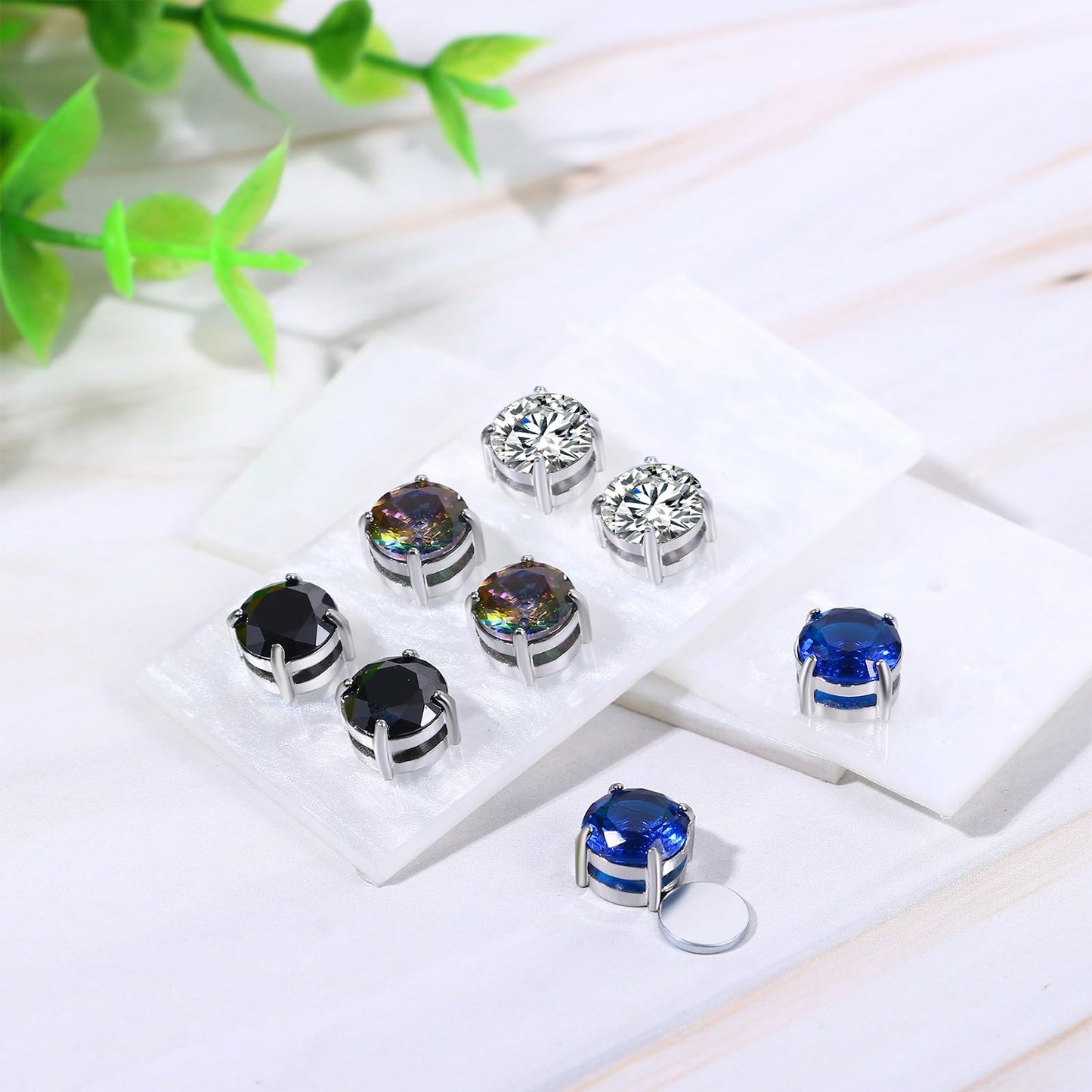 Magnetic Non-piercing Clip On Earrings: 4 Pairs Stainless Steel Black Color CZ Inlay Round Fake Cheater Studs for Men Women
