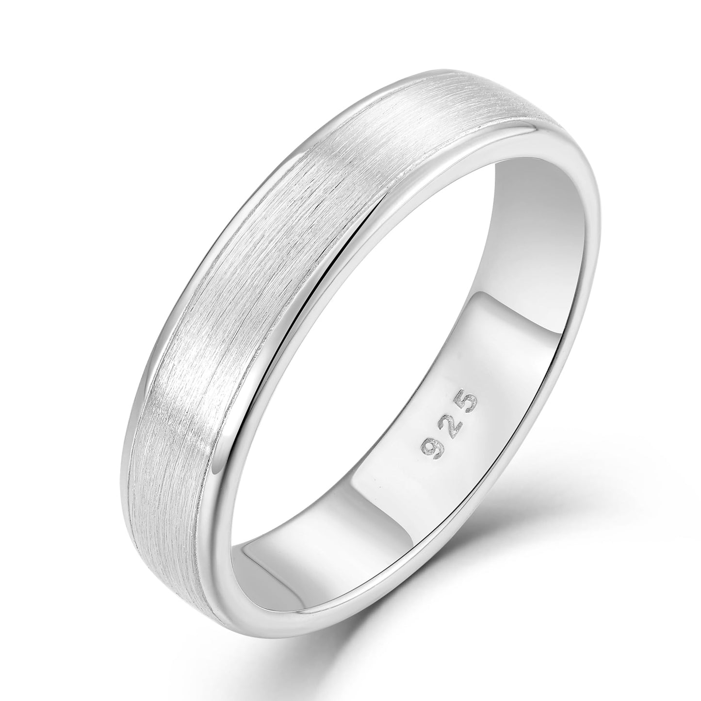 STARCHENIE 5mm Wedding Band Ring, Solid 925 Sterling Silver, Brushed Matte Finish, Comfort Fit, Size 8