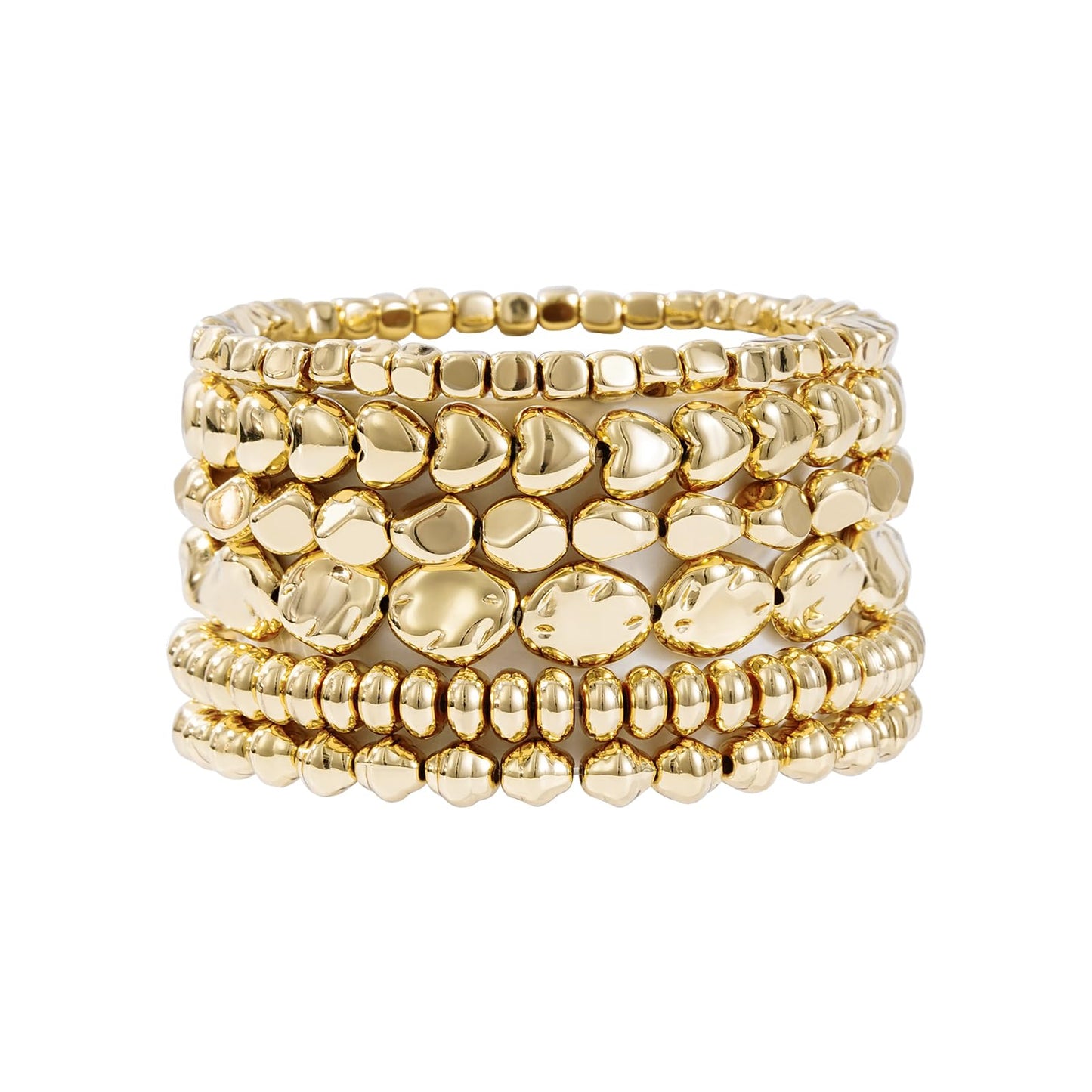 Sajidos Gold Beaded Bracelets for Women Trendy, 14K Gold Plated Stack Cross Pearl Gold Bead Stretch Bracelets Set Elastic Hypoallergenic Bracelets Jewelry Gifts (style3)