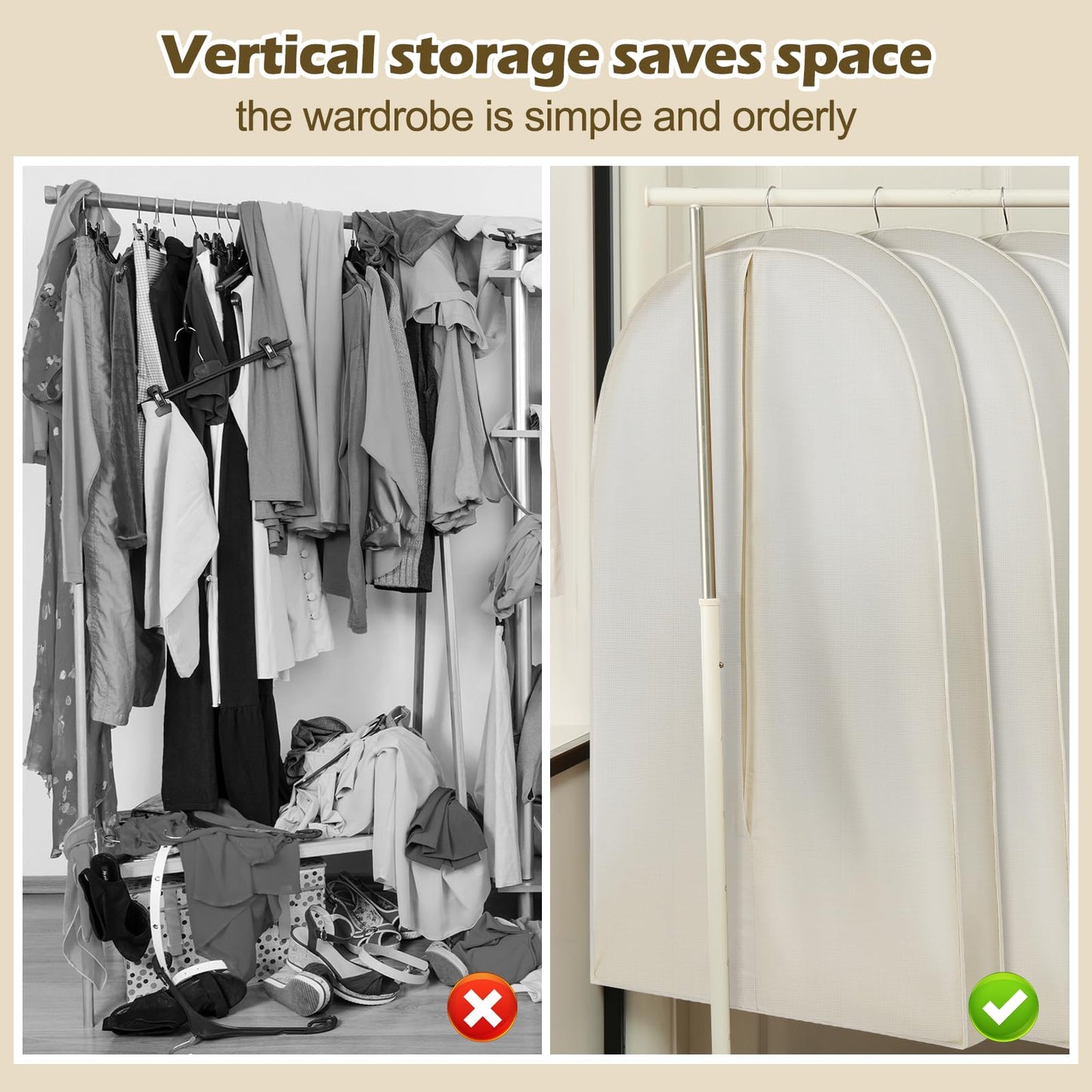 GliCraft 50 Inch Acid Free Cotton Muslin Suit Garment Bag Long Dress Suit Storage Box Closet Organizer for Suits, Coats, Travel Bag