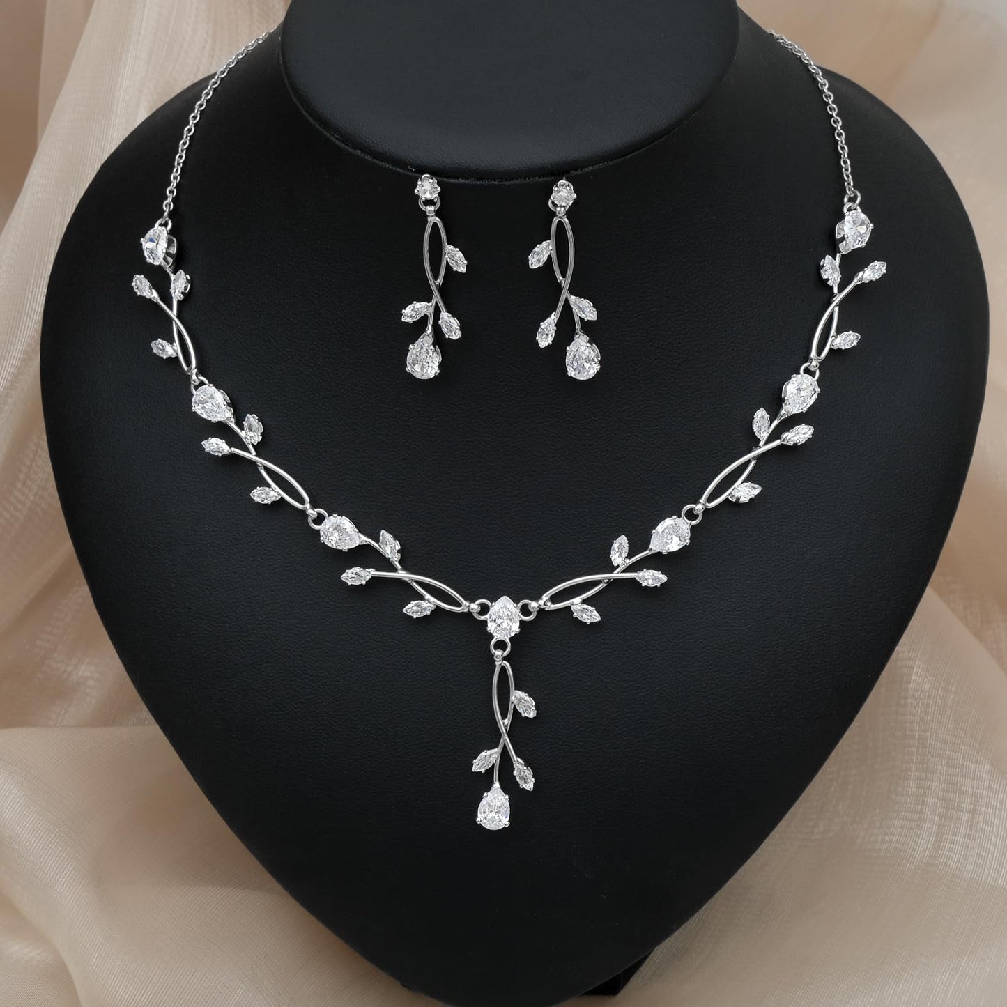 CSY Elegant Bridal Jewelry Sets Clear Cubic Zirconia Wedding Necklace Earrings Set for Birdes Bridesmaids CZ Prom Jewelry