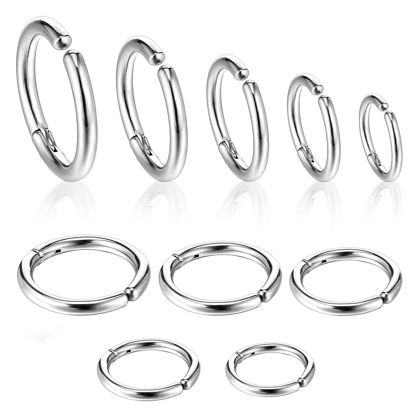 DOPENSPI 10PCS Clip On Earrings, Non Piercing Fake Earring Stainless Steel Clip On Hoop Earrings for Women Men 8mm 10mm 12mm 14mm 16mm(Silver)