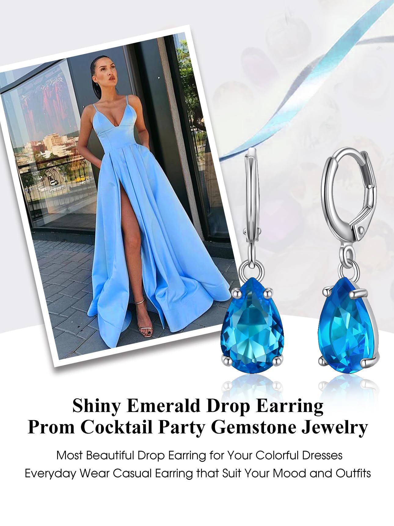 Bestyle Created Blue Topaz Drop Birthstone Earrings for Women -Small Silver Teardrop Dangle Earrings for Women - Dainty Cute Earrings Gift for Birthday Mother's Day Wedding Party