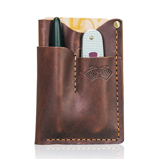 EASYANT Leather EDC Pocket Organizer Men Handmade Sheath Knife Holster Pouch Wallet Brown