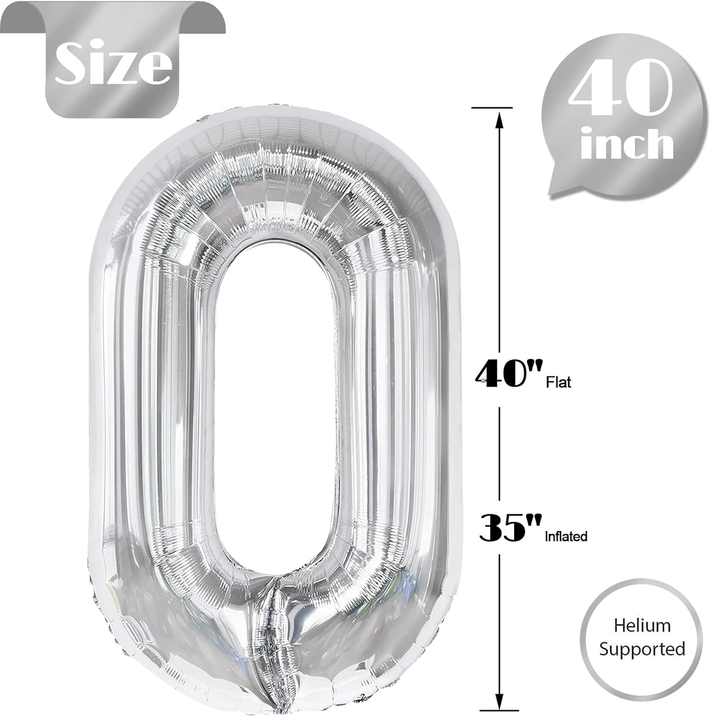 Silver Number Balloon - 40 Inch 0 Balloon for Birthday Celebrations | Elegant Party Supplies