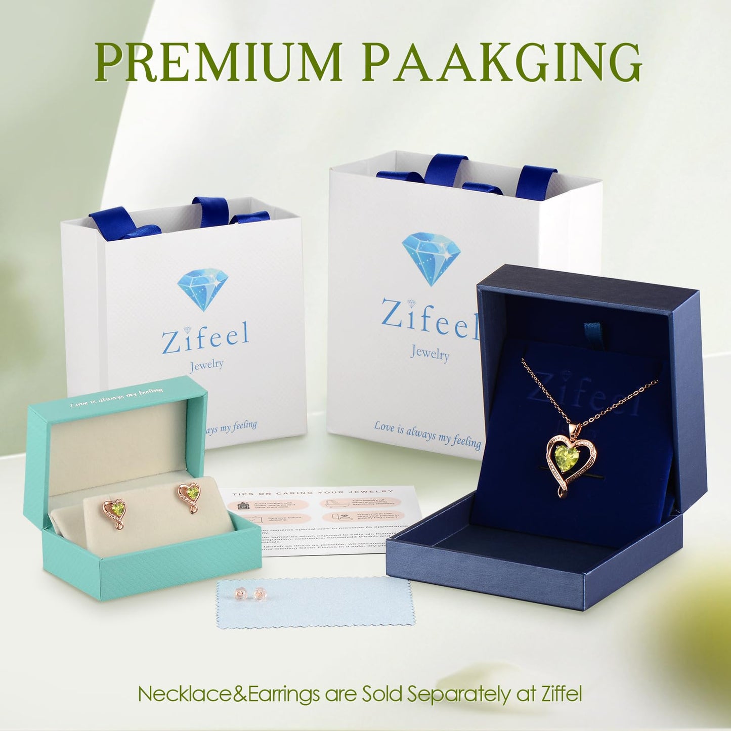 Zifeel Earrings for Women, August Birthstone Peridot Heart Studs Earring，Womens Earrings Gifts for Anniversary Birthday Christmas Valentines Mothers Day Gift Jewelry for Women Wife Her Mom