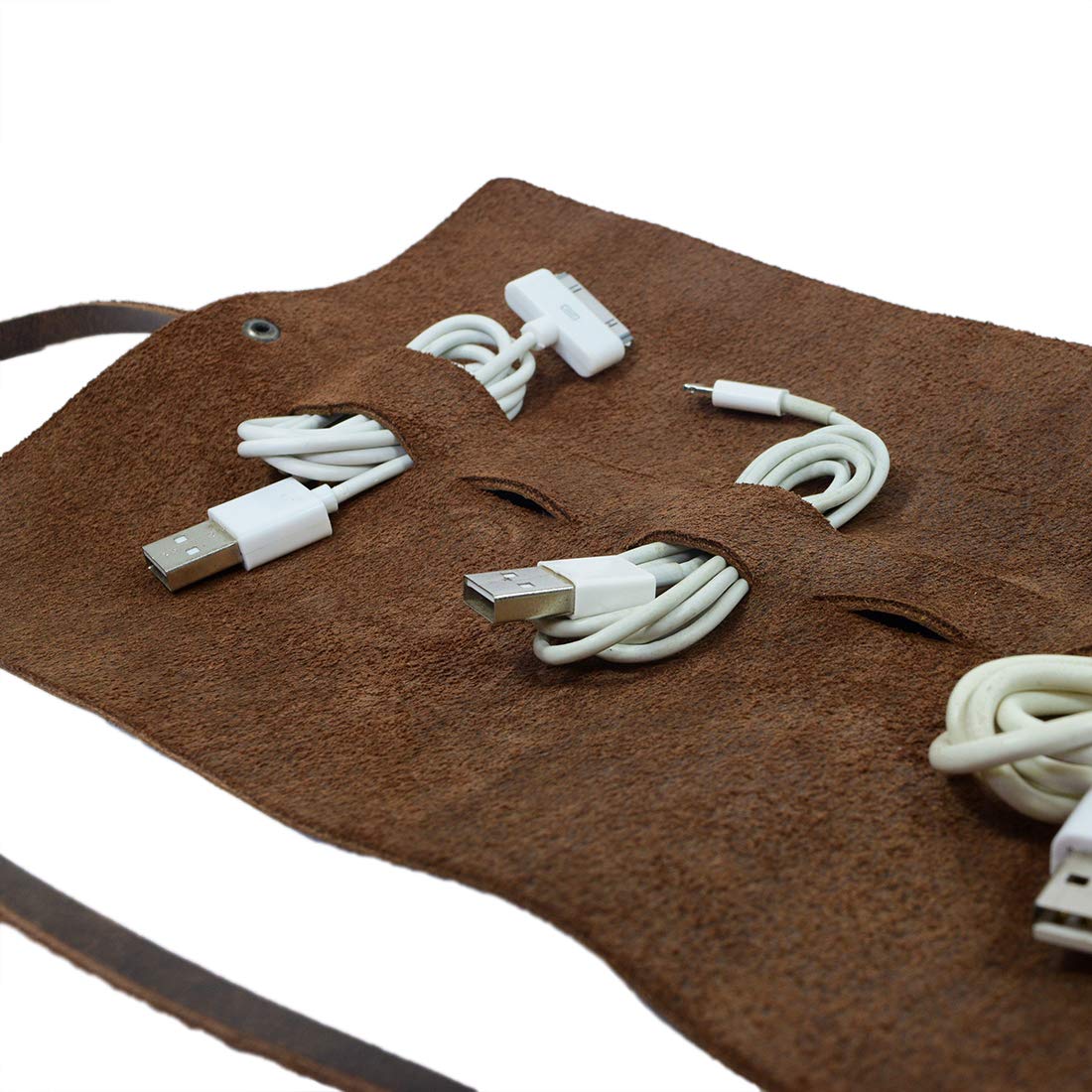 Hide & Drink, Cord Wrap, Cord Organizer, Travel Bag, Cable Holder, Full Grain Leather, Handmade, Bourbon Brown