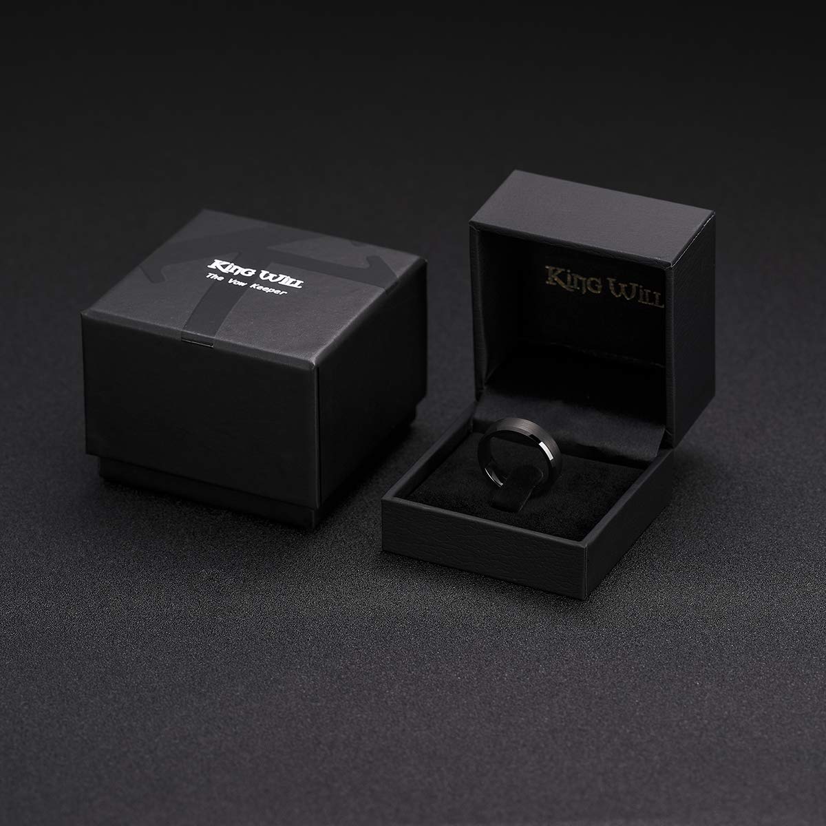 King Will 6mm Men's Black Wedding Ring - Brushed Matte Surface, Beveled Polished Edge, Comfort Fit Size 5