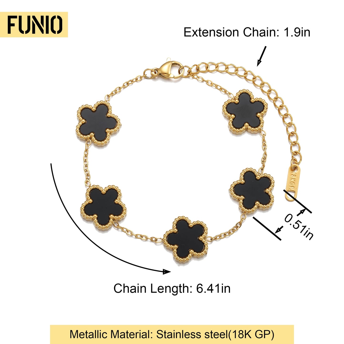 FUNIO 18K Gold Plated Van cleef Clover Bracelet Love bangle Set for Women - Black Stack Friendship Bracelet Lucky Link Bracelets Jewelry Gifts Trendy for Women