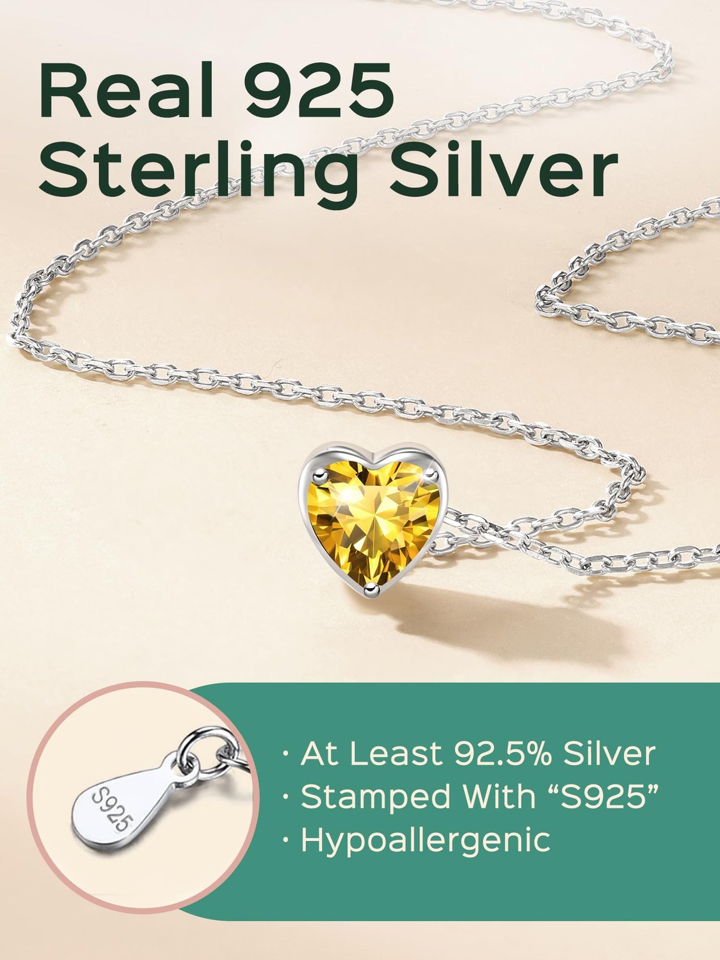 ChicSilver Women November Birthstone Necklace 925 Sterling Silver Small Cubiz Zirconia Topaz Pendant Heart Pendant Necklace for Women