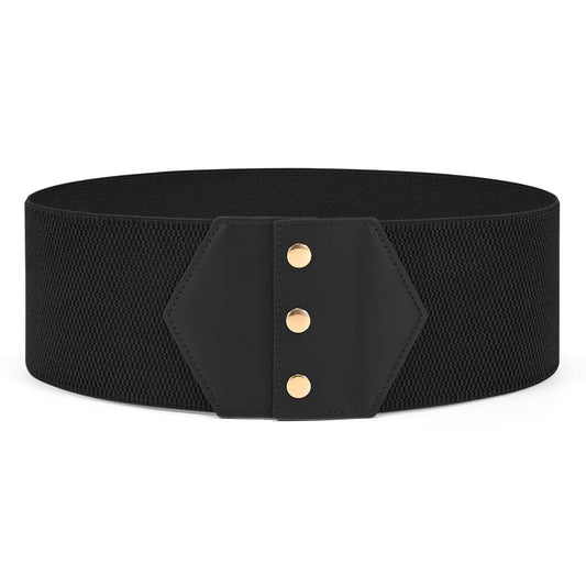 WHIPPY Women Wide Elastic Belts for Dress Snap-Button Stretch Corset Belt Ladies Stretchy Waistband Black Gold Buckle S