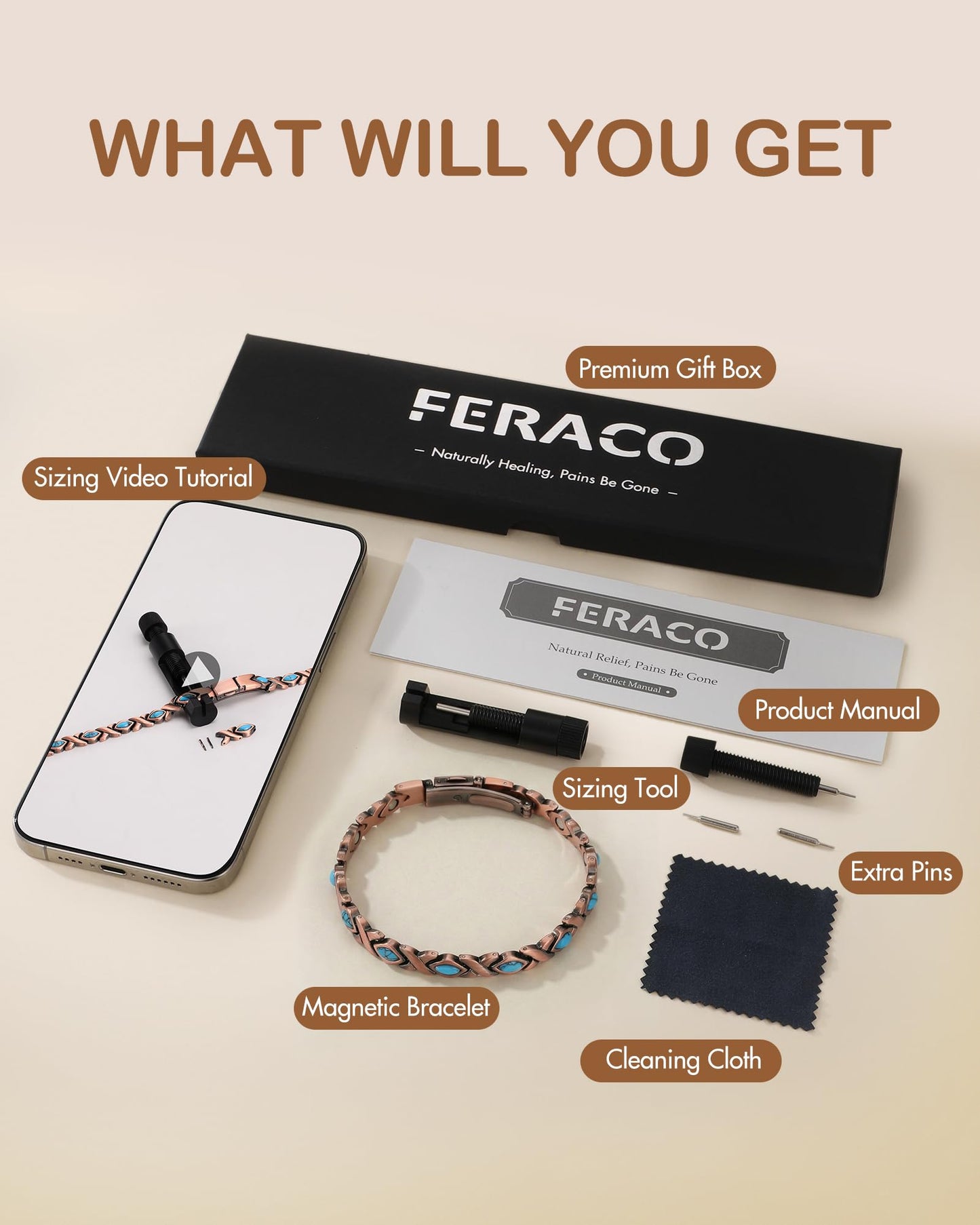 Feraco Pure Copper Bracelets for Women, Ultra Strength Magnetic Bracelet with 3800 Gauss Magnets & Natural Turquois, Adjustable Jewelry, Infinite Symbol