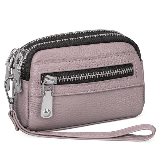 SENDEFN Coin Purse for Women Leather Wristlet Double Zip Around Small Change Pouch