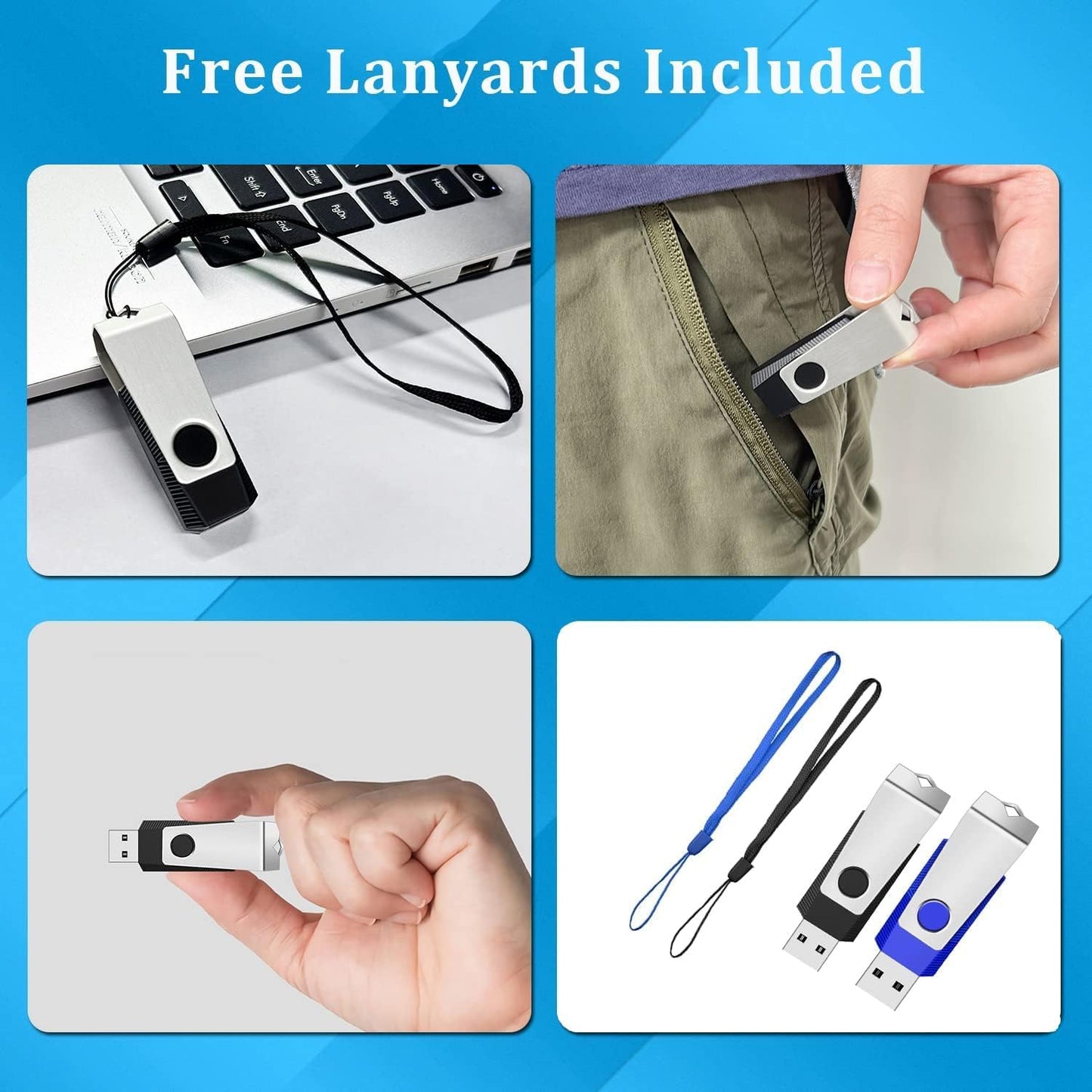 Wooolken 4GB 2 Pack, 2.0 Flash Drive USB Thumb Drives Memory Stick with LED Light and Lanyards for Storage and Backup