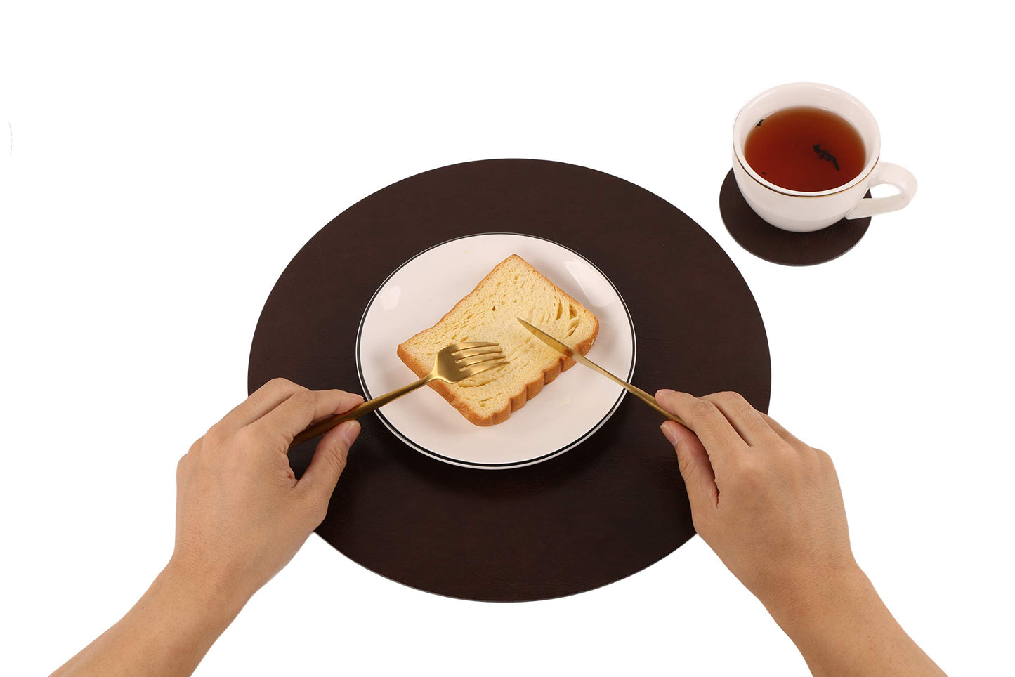 Embossed PU Leather Placemats, Waterproof Coffee Coasters, Kitchen Table Mats, Easy to Wipe Off for Dining Round Table