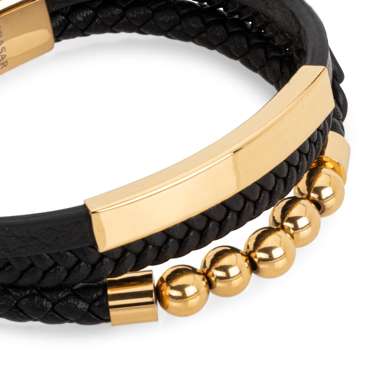 SERASAR Pulseras para hombre Caja de regalo oro 23cm Piel vacuno trenzada cuero genuino Cierre magnético ajustable joyería múltiples capas Hombres