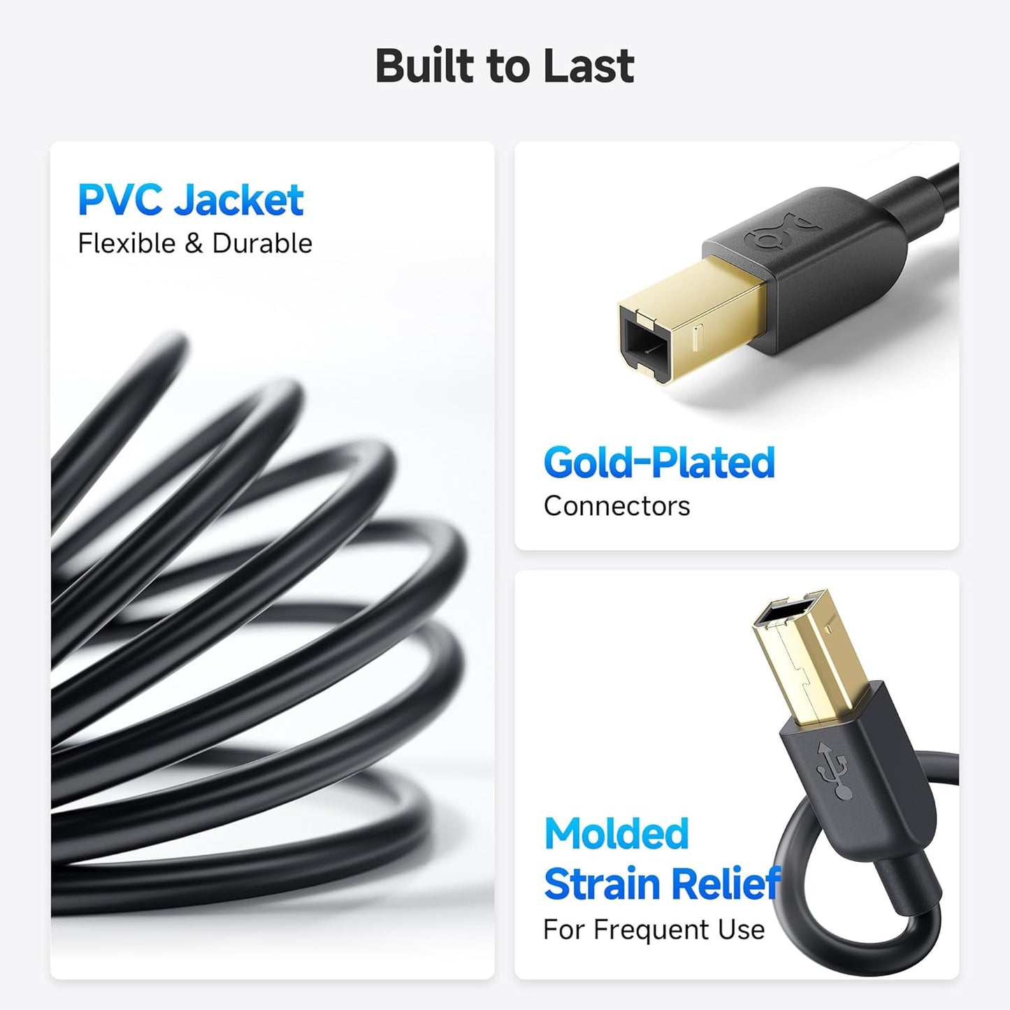 3-Pack 10ft, Cable Matters USB Printer Cable - USB A to B Cable, Compatible with Printer, External Hard Drive, Audio