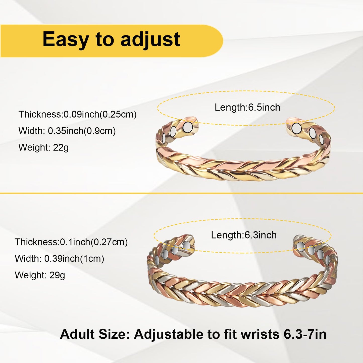 EnerMagiX Copper Bracelets for Women, 99% Pure Copper Adjustable Tricolor Gold Braided Bracelet, Set Jewelry Present (1004,0932)
