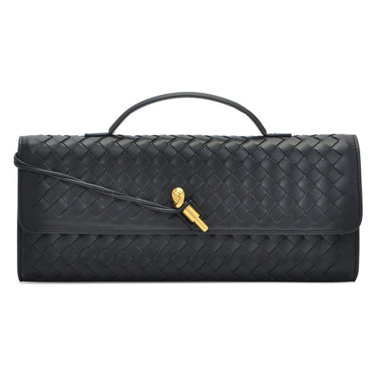 NEWBELLA Women's Handmade Woven Clutch Purse - PU Leather Crossbody Bag for Evening & Casual, Adjustable Shoulder Strap Fashion Handbag (Black)