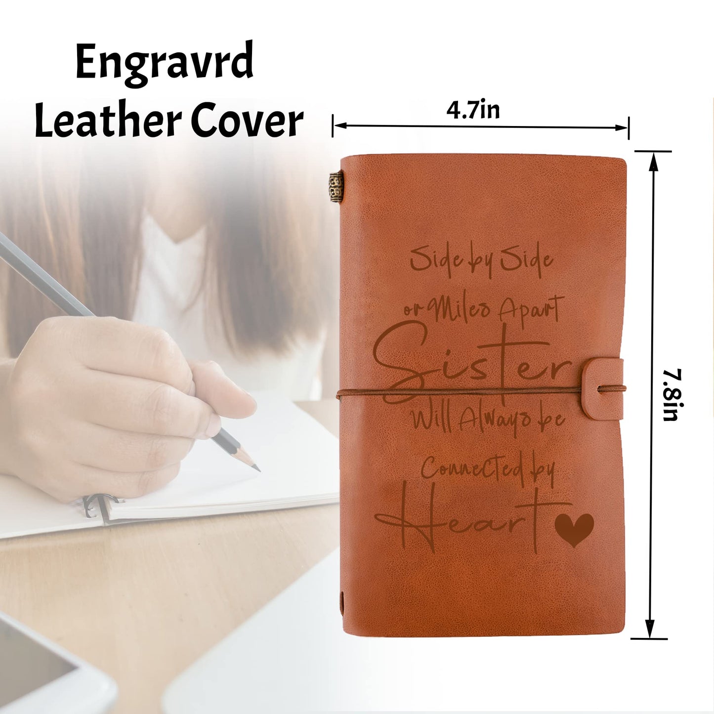 JOYKWE Friendship Gifts for Best Friend Gift from Sister Leather Journal Present for Sister - Side by Side or Miles Apart Friendship Gift for Women Friends Birthday Wedding Keepsake from Brother