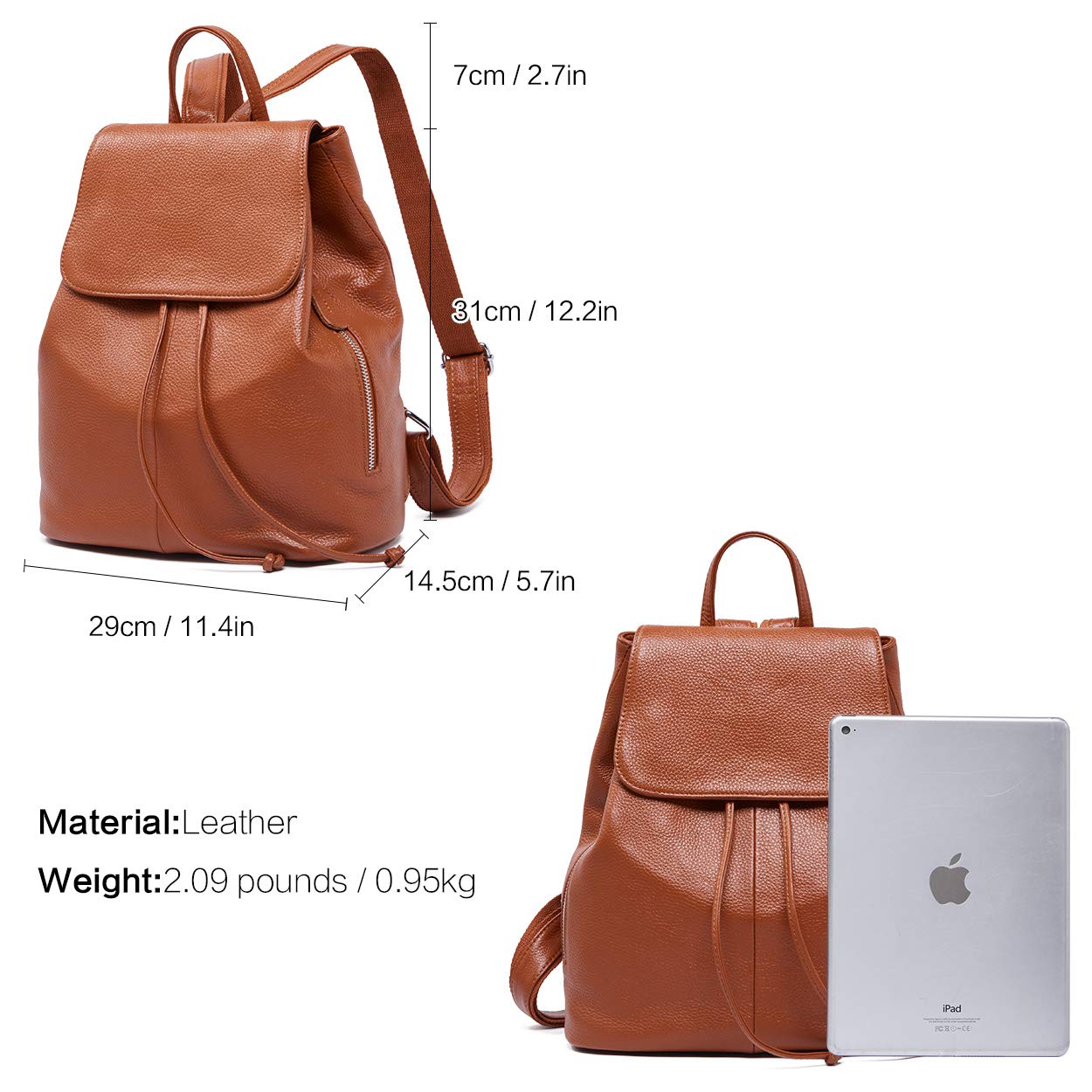 BOYATU Women’s Full-Grain Leather Backpack Purse, Minimal Structured Design, Work Commuter & City Travel, Compact Everyday Essentials, Fashion RFID Pocket Bag ((Brown)