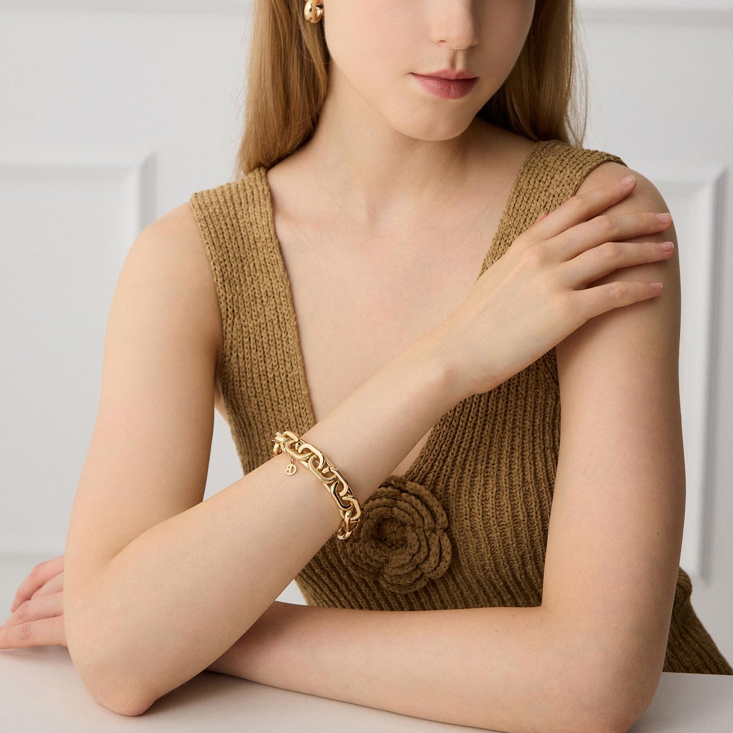 COBI Chunky Bracelets for Women, Paperclip Bracelets, Coffee Bean Chunky Link Bracelet, 18K Gold & Sterling Silver Plated, Stackable Thick Large Punk Jewelry 6.5 Inches-Thick Paperclip Gold