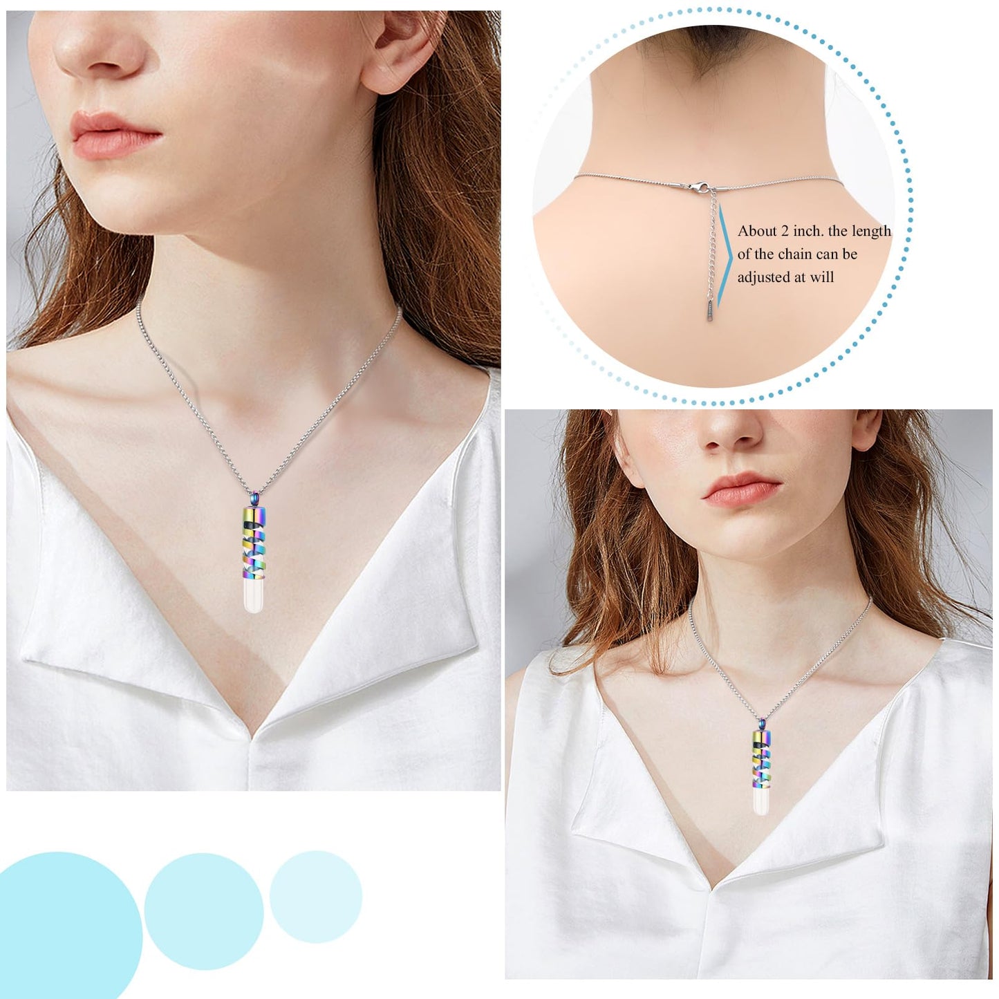 Oinsi Clear Glass Tube Cremation Urn Jewelry Ashes Holder Necklace Keepsake Memorial Pendant Including Box/Fill Kits (Colorful (Angel wing))