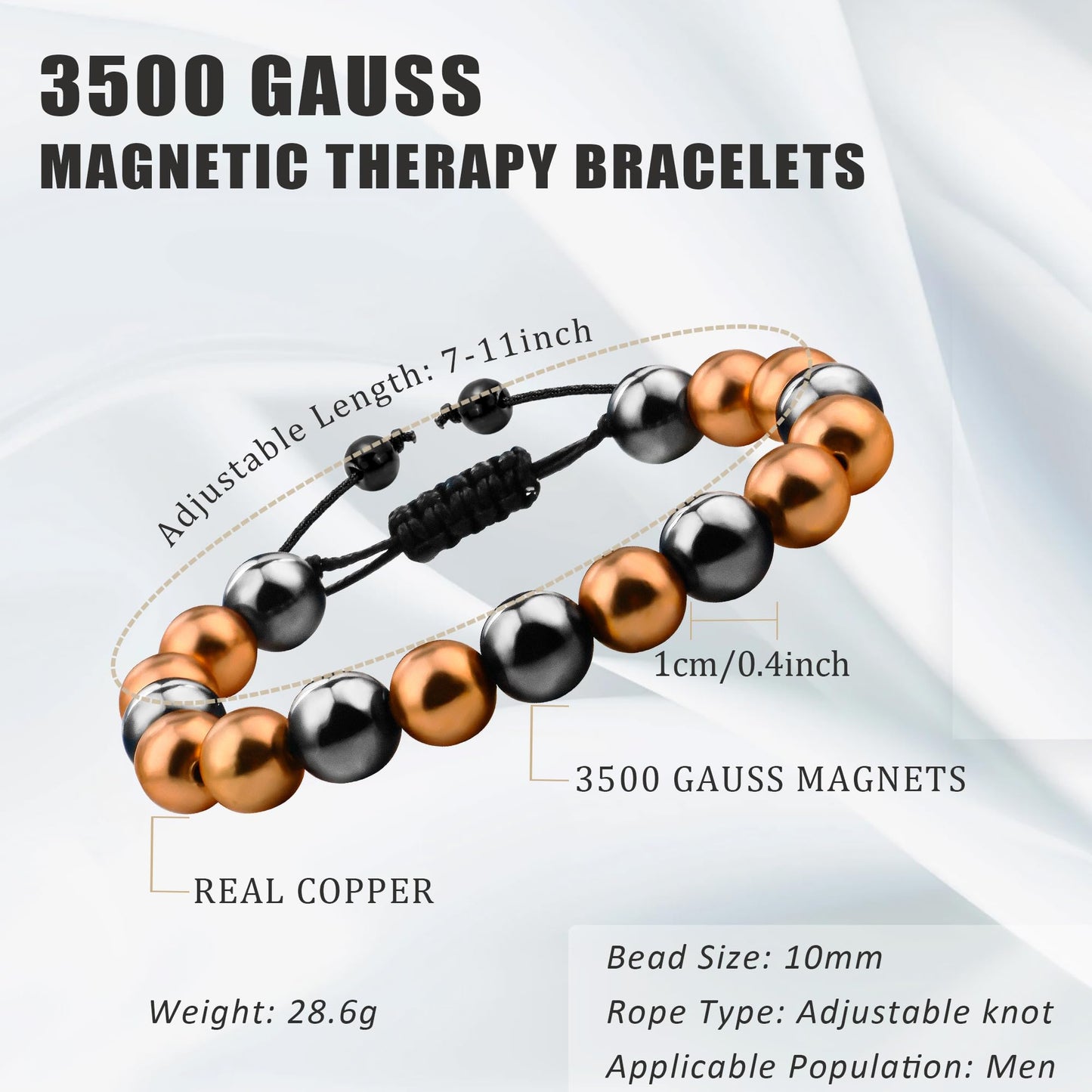 PEALICIOUS Copper Bracelet for Women and Men, 10MM Copper Magnetic Bracelet with 3500 Gauss Magnet Beads as Birthday Gifts for Dad, Cooper Hematite Jewelry Pulsera De Cobre para Mujer for Parents