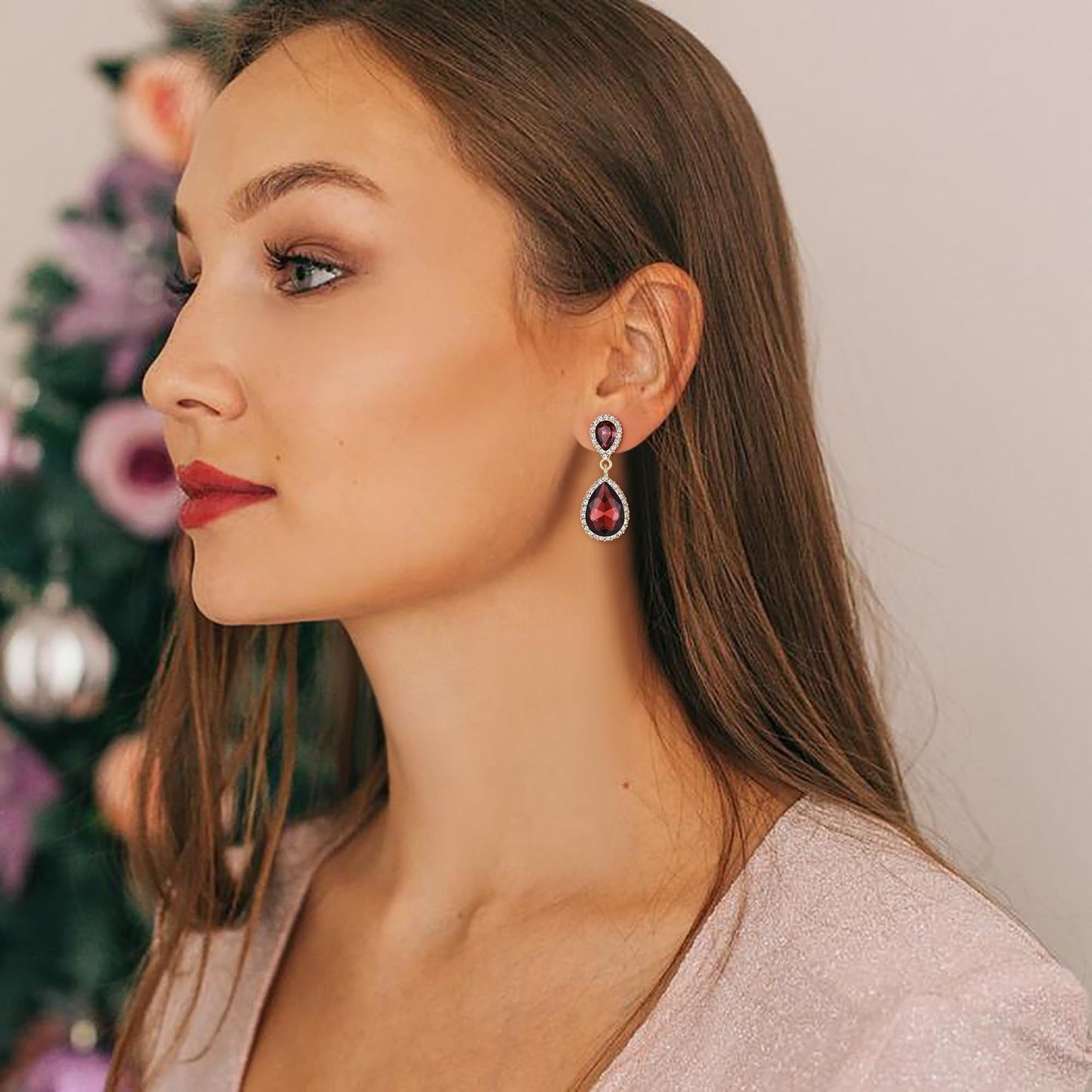 EVER FAITH Women's Austrian Crystal Wedding Tear Drop Dangle Earrings Purple Gold-Plated-Base