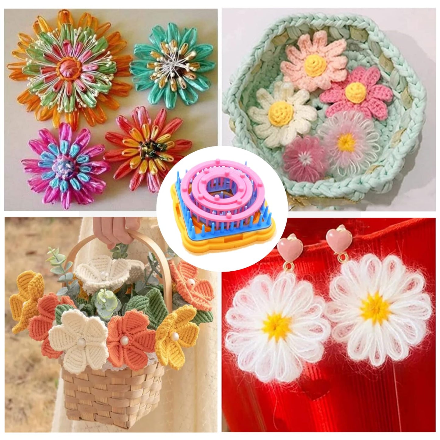 Ayasee Weaving Loom Kit, Flower Knitting Loom Kit, Frame Looms, Knitting Wool, Round/Square Knitting Looms Craft Kit Multi Color (Flower Maker + Yarn)