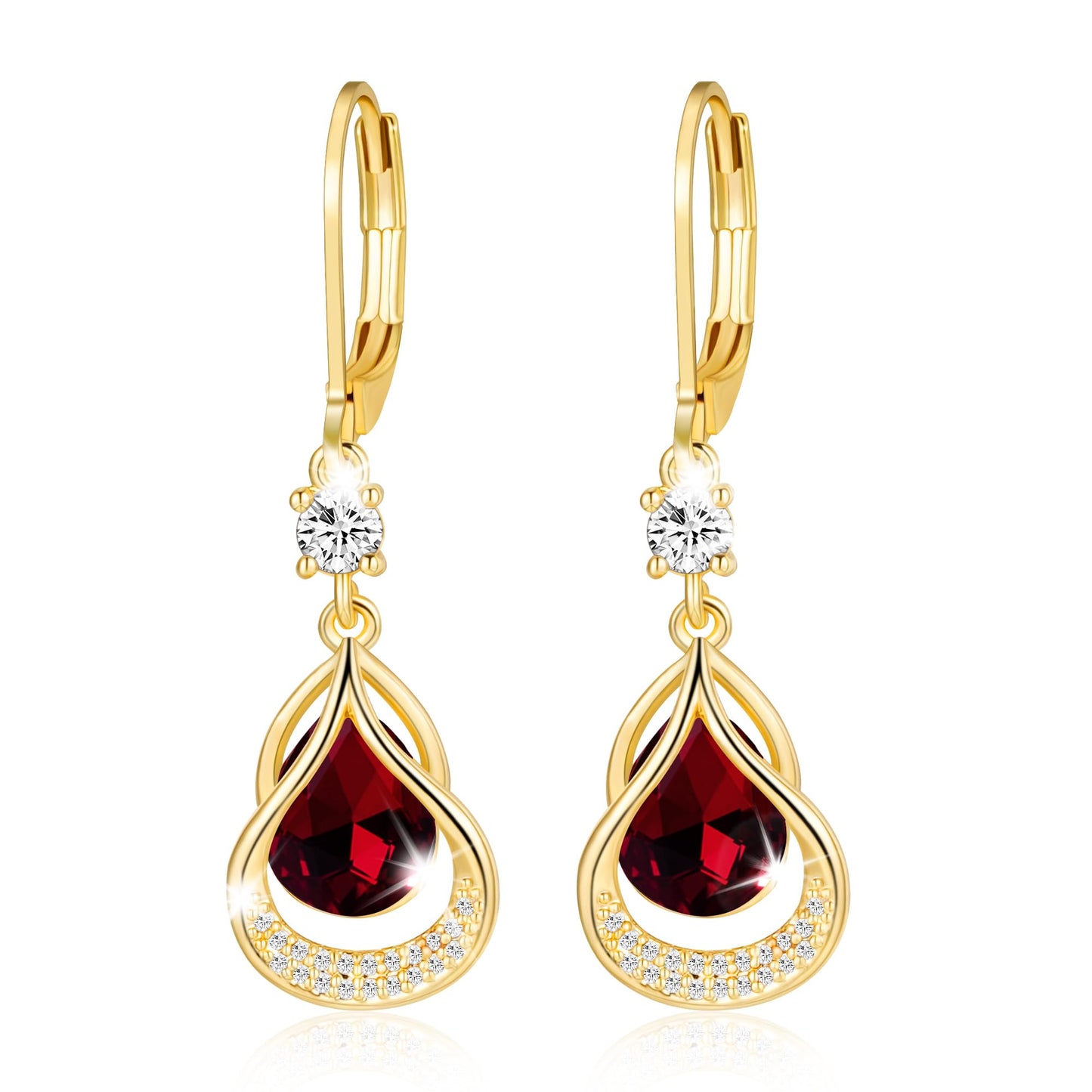 Dangle Trendy Leverback Birthstone Earrings 14K Gold Plated Teardrop Dangle Earrings Jewelry Christmas Birthday Gifts for Women(Gold January)