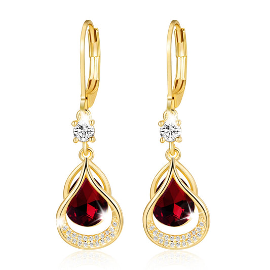 Dangle Trendy Leverback Birthstone Earrings 14K Gold Plated Teardrop Dangle Earrings Jewelry Christmas Birthday Gifts for Women(Gold January)